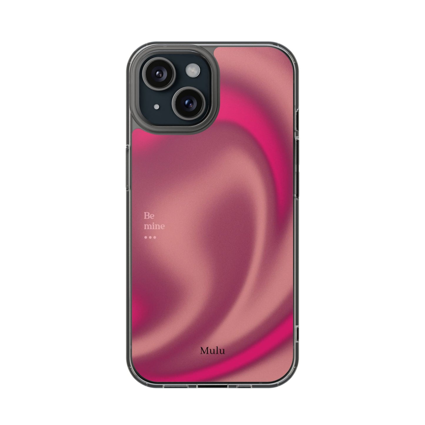 Clear Impact Phone Case — Pink Satin Swirl "Be mine" Design