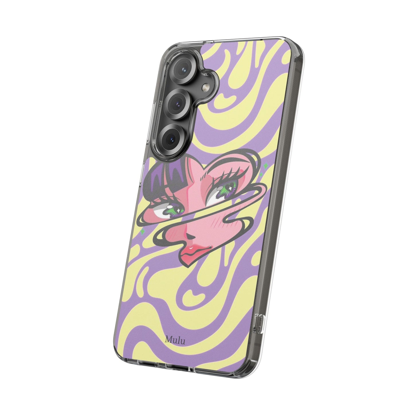Clear Impact-Resistant Case — Retro Psychedelic Heart Face Design