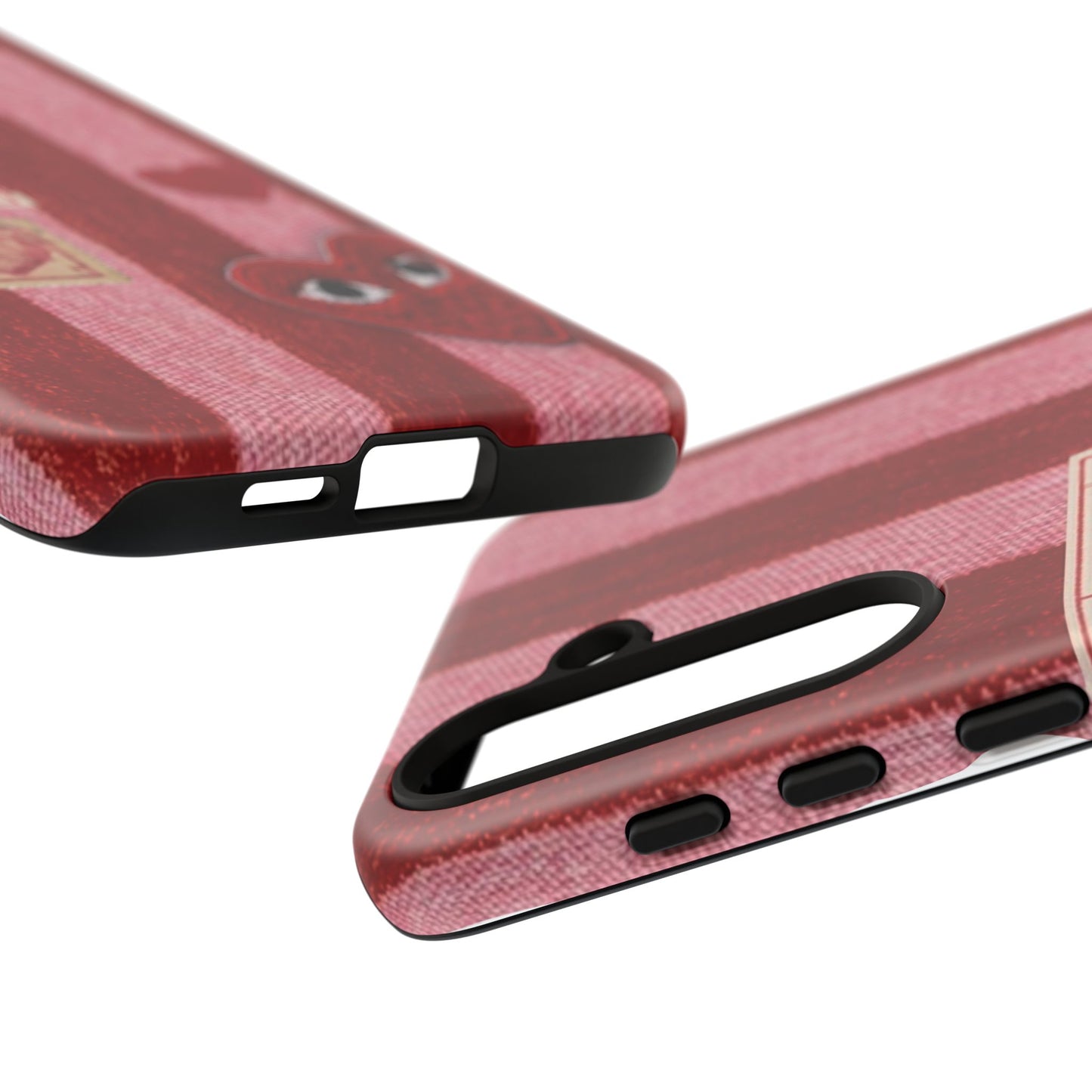 Phone Case — Red Striped Heart Design with “Good Things Are Coming”