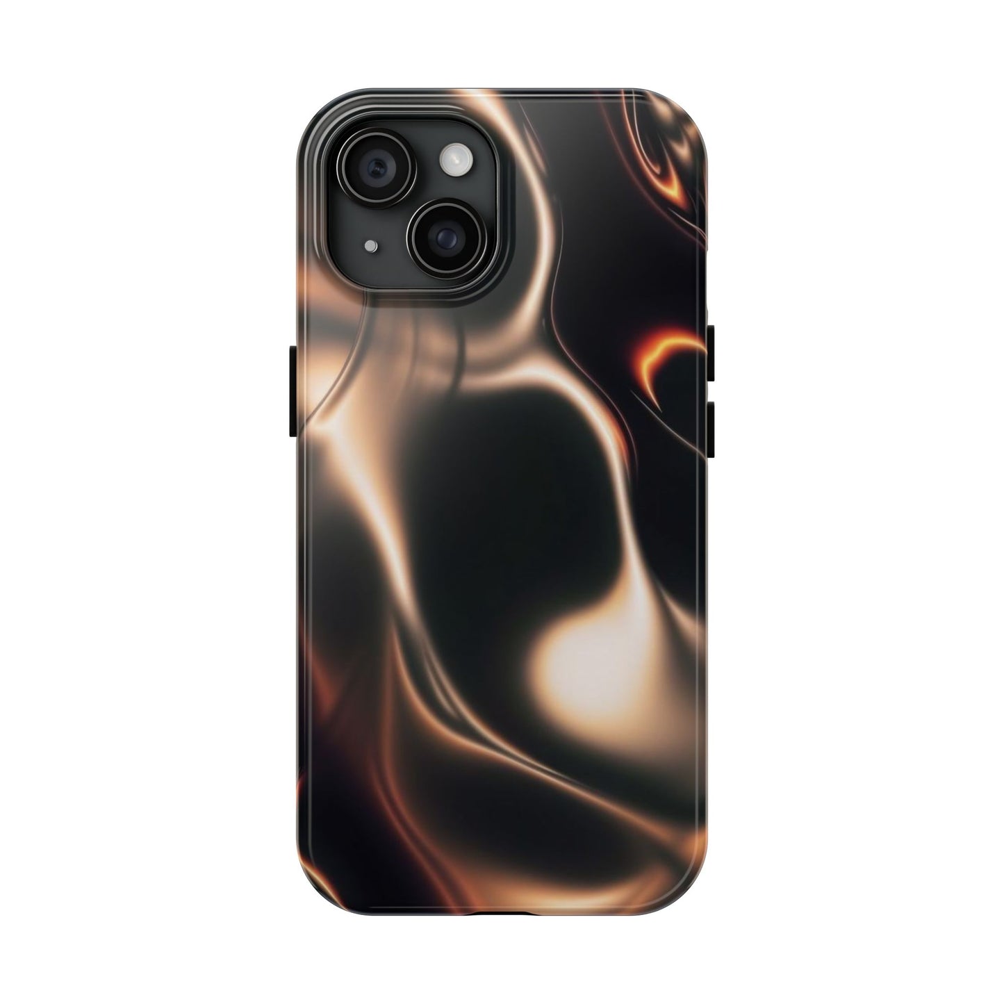 Abstract Liquid Glow Tough Phone Case — Black & Bronze Swirl Protective Cover
