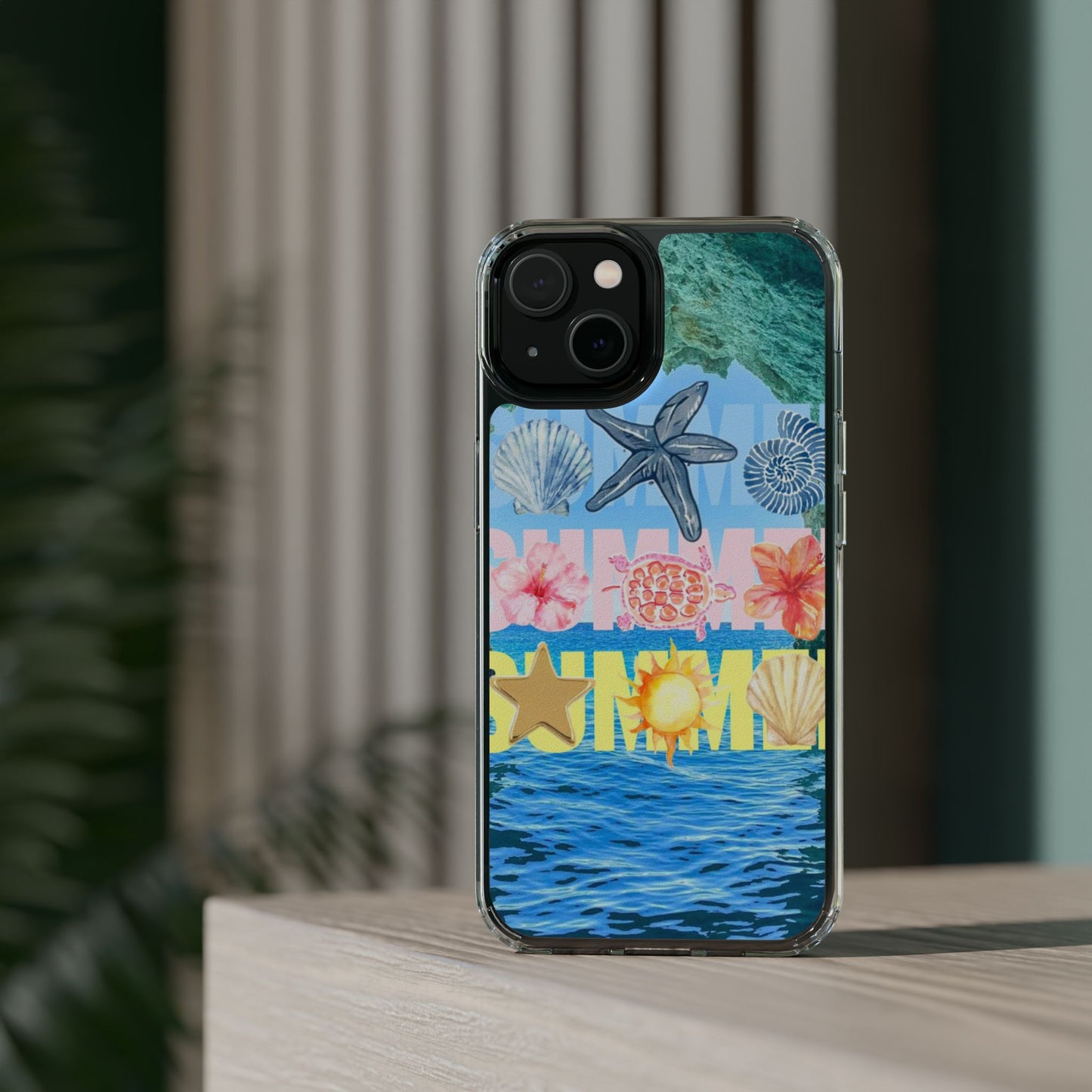 Clear Summer Beach Phone Case — Impact‑Resistant Tropical Design