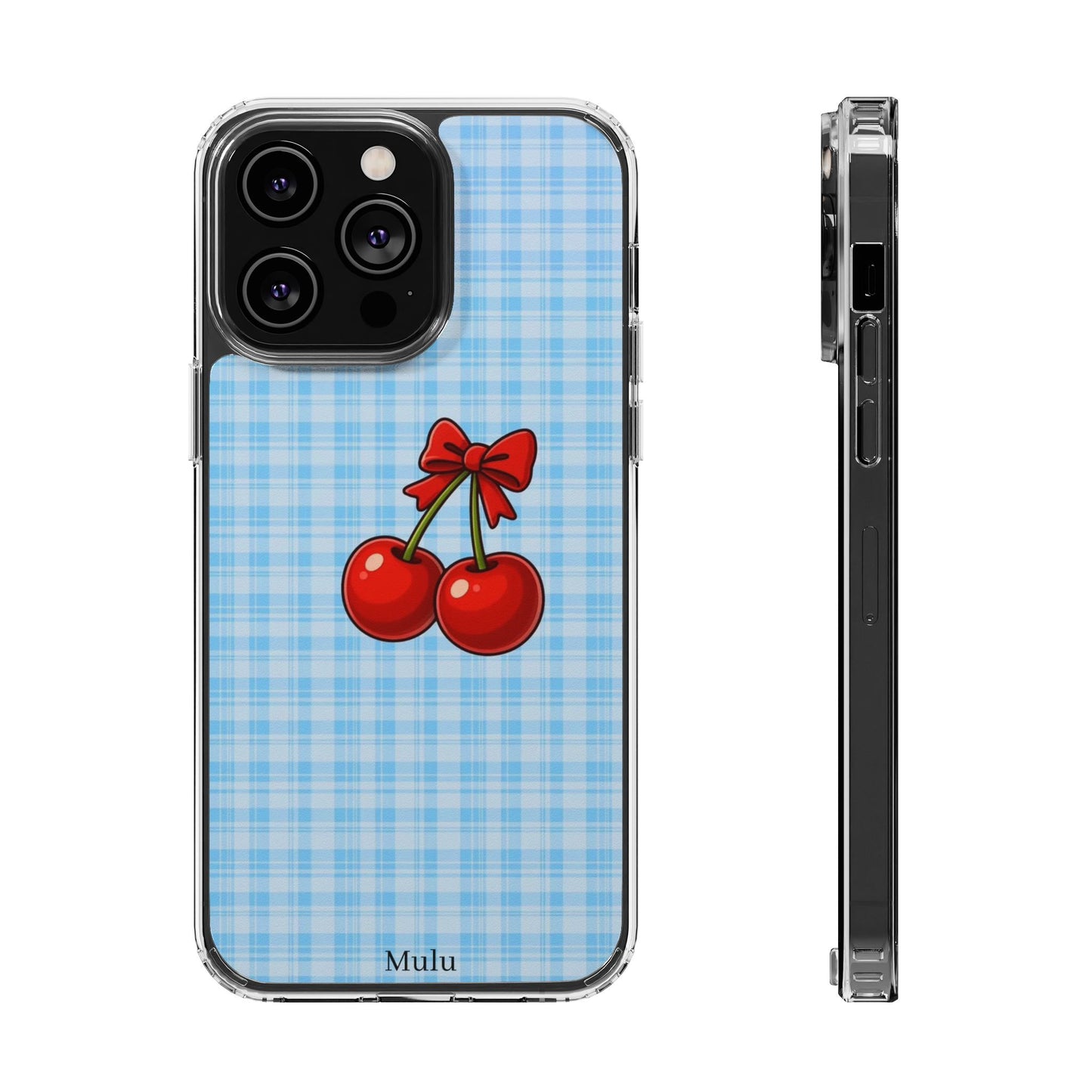 Clear Cherry Gingham Phone Case — Impact-Resistant Clear Case with Red Cherry Design