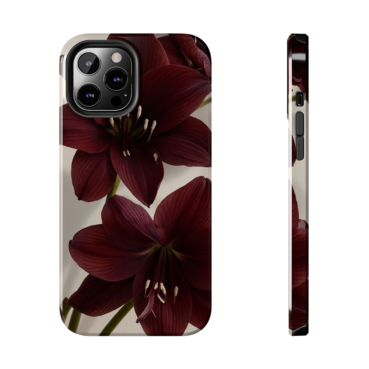 Amaryllis Noir Tough Phone Case — Dark Burgundy Floral Protective Cover