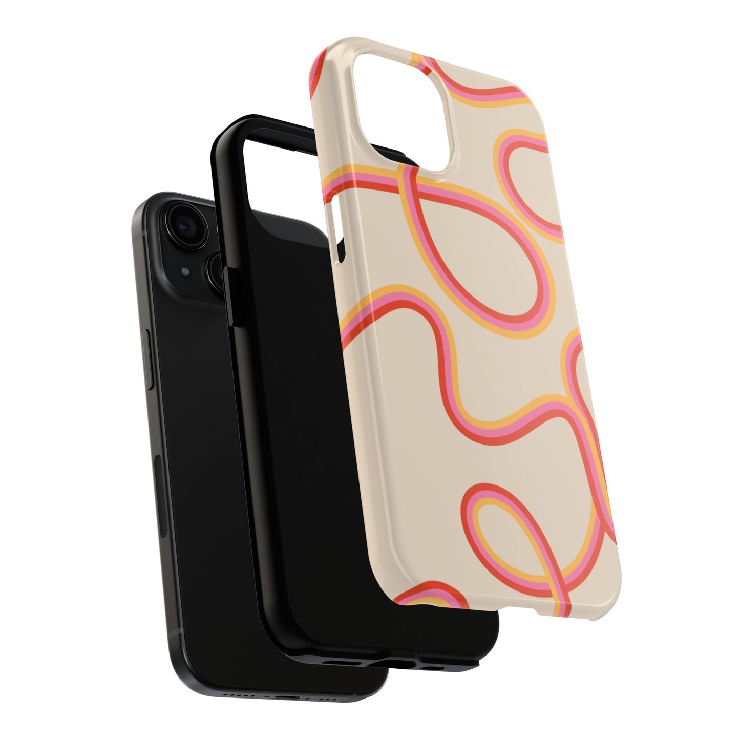 Retro Swirl Tough Phone Case — Beige Pink Orange Abstract Protection