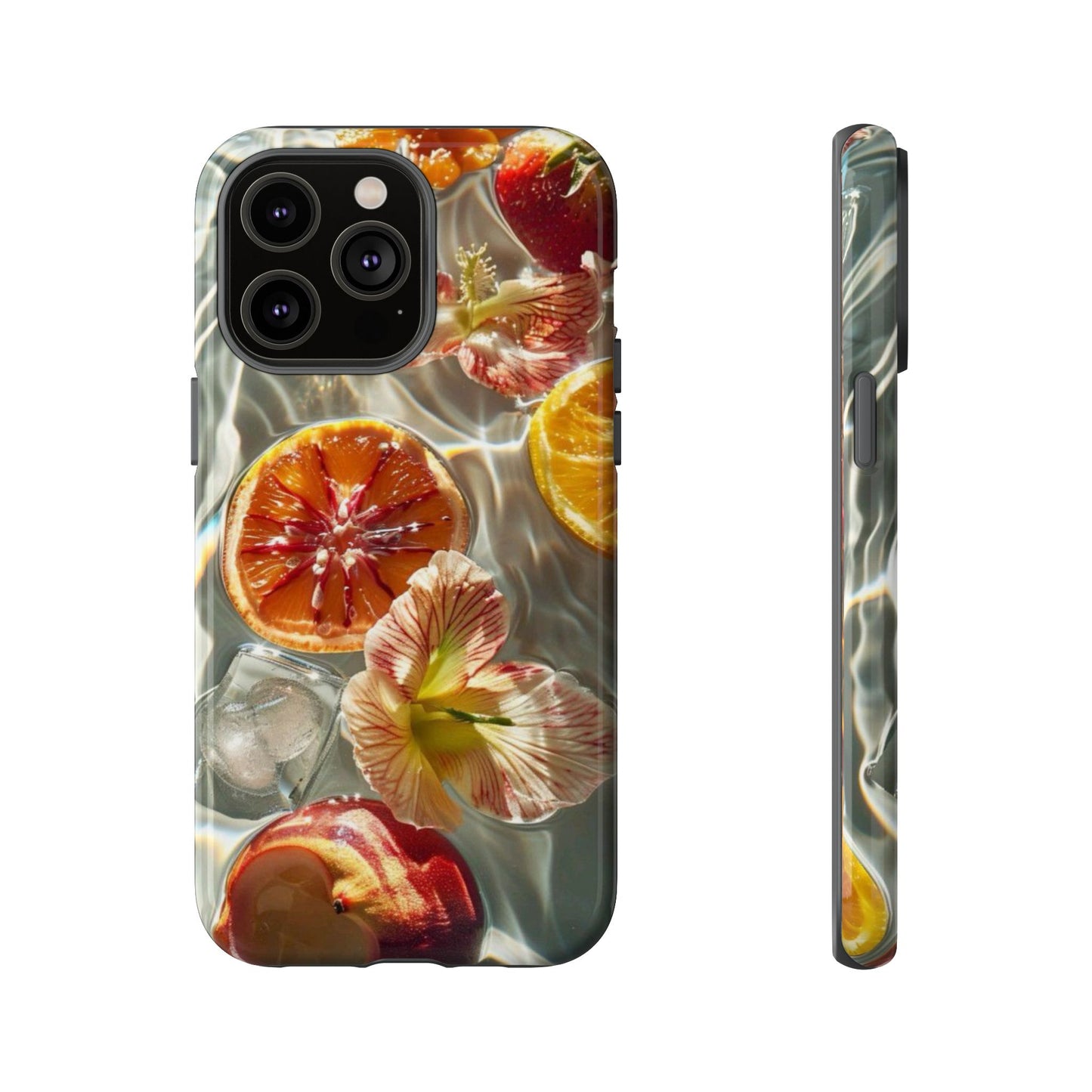 Citrus & Hibiscus Protective Phone Case – Summer Fruit Water Print Tough Case