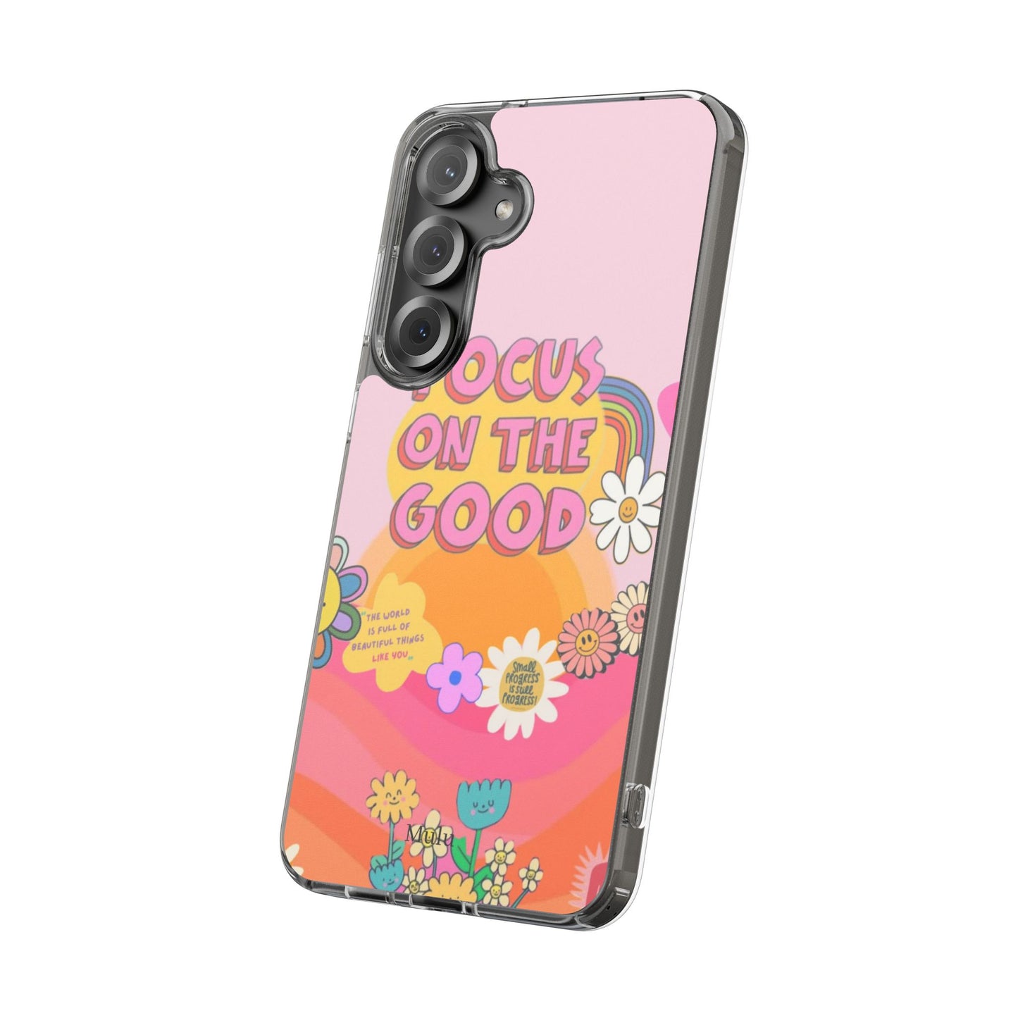 Clear Impact-Resistant Case — "Focus On The Good" Retro Floral Phone Cover
