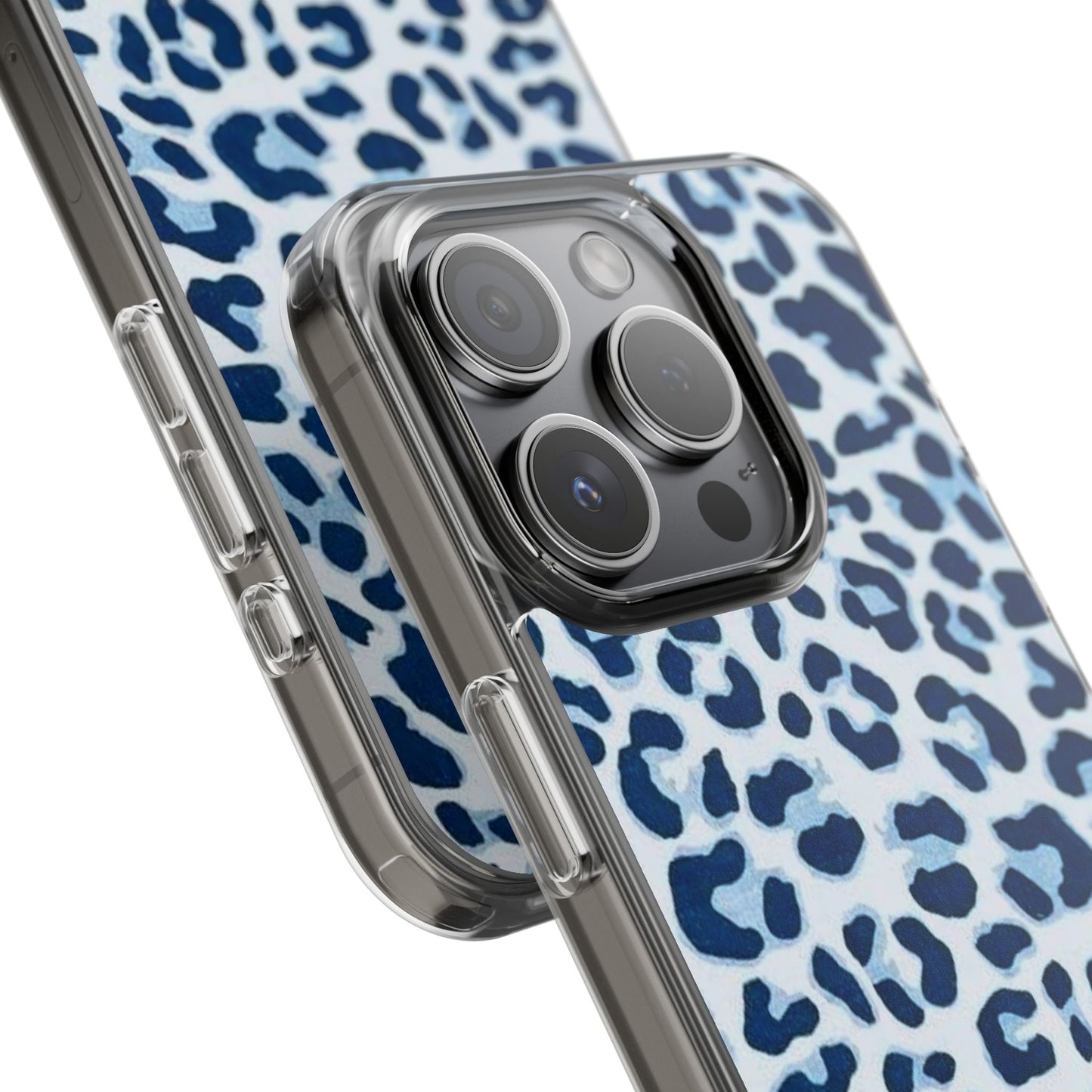 Clear Impact-Resistant Phone Case — Blue Watercolor Leopard Print