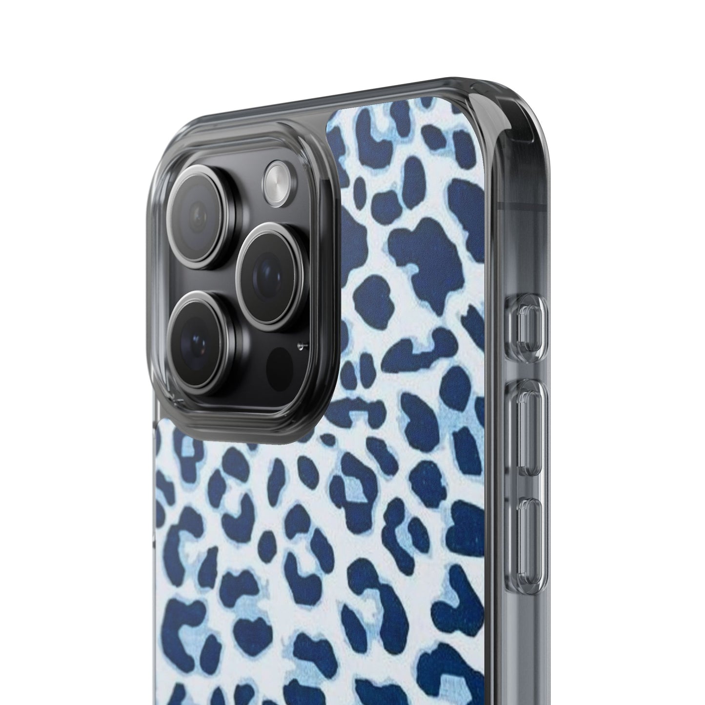 Clear Impact-Resistant Phone Case — Blue Watercolor Leopard Print