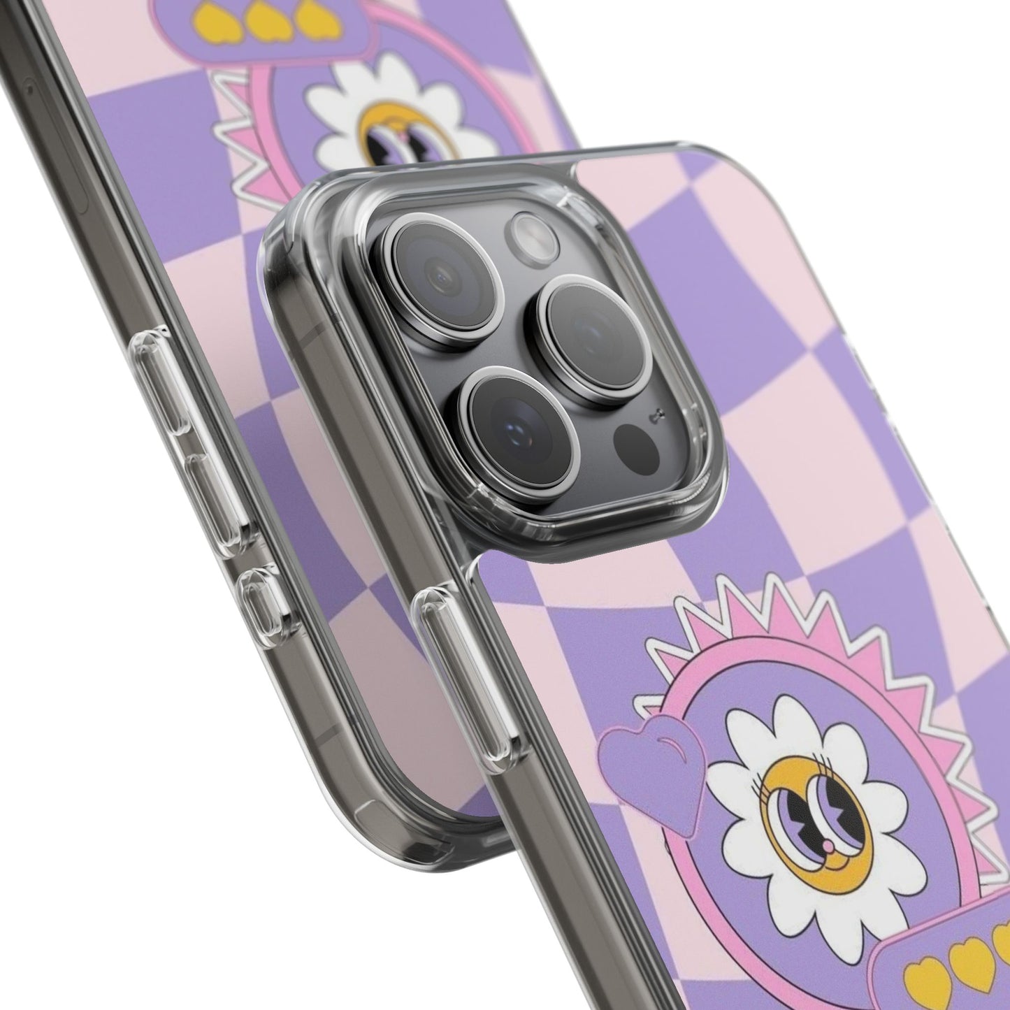 Clear Impact-Resistant Case — Cute Purple Checkerboard Dino with 'Mulu'