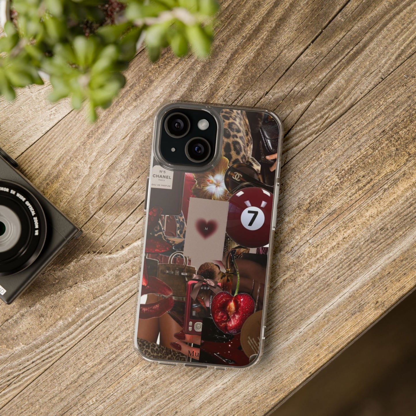 Clear Impact-Resistant Phone Case — Retro Cherry Collage Design