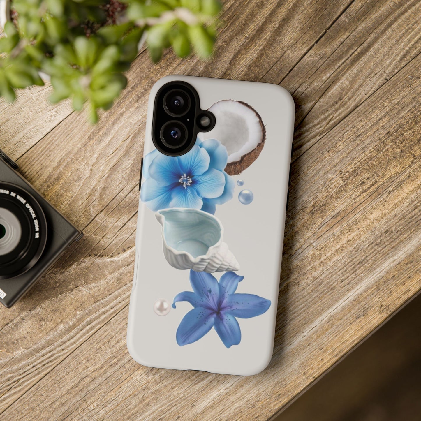Tropical Blue Floral Phone Case — Coconut, Shell & Starfish Design