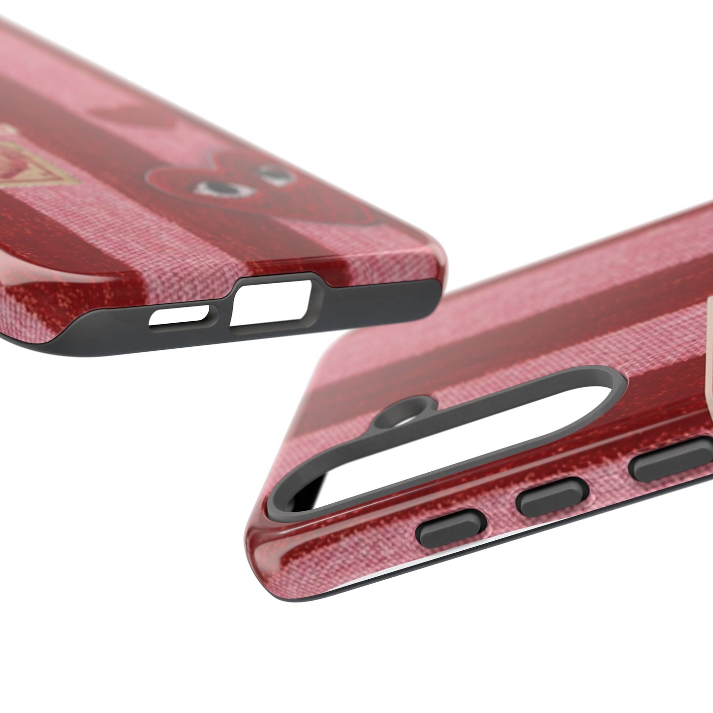 Phone Case — Red Striped Heart Design with “Good Things Are Coming”