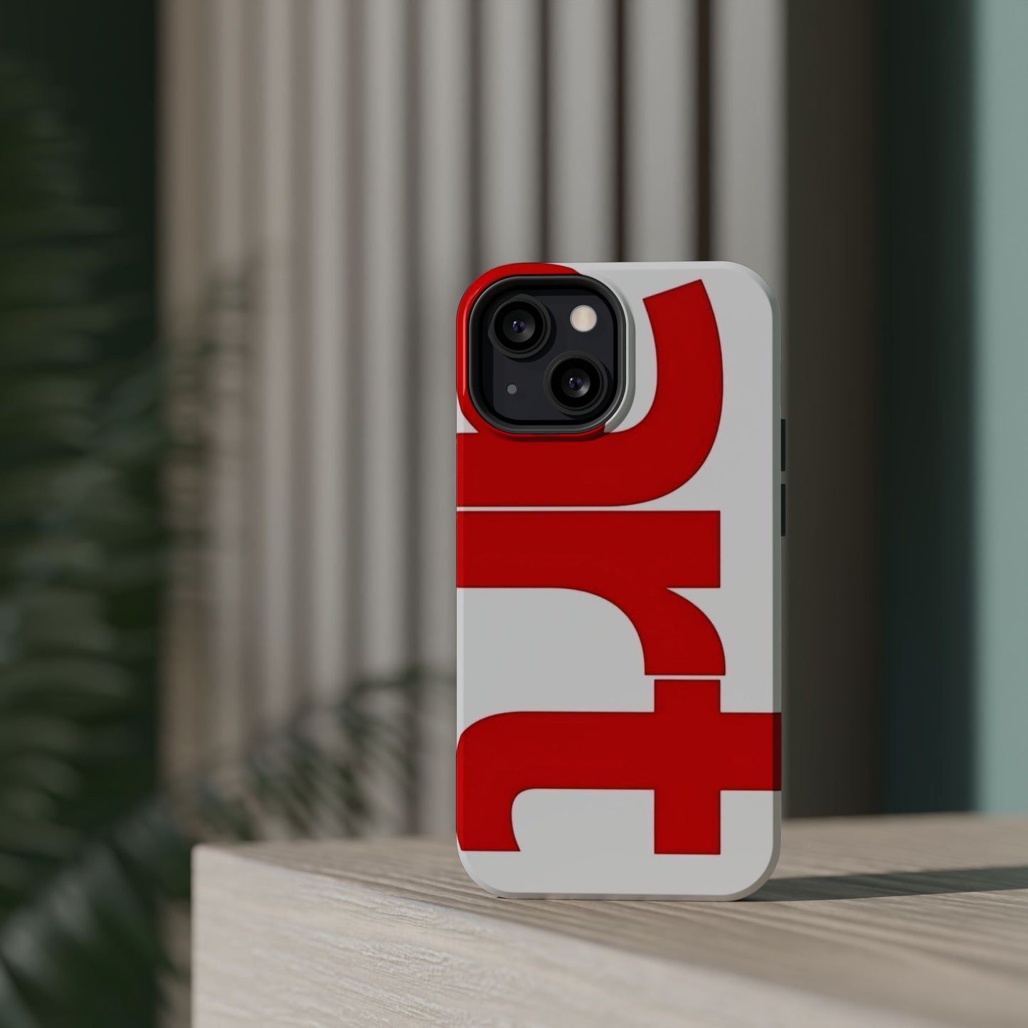 Magnetic Impact-Resistant Phone Case — Bold Red Typographic Design