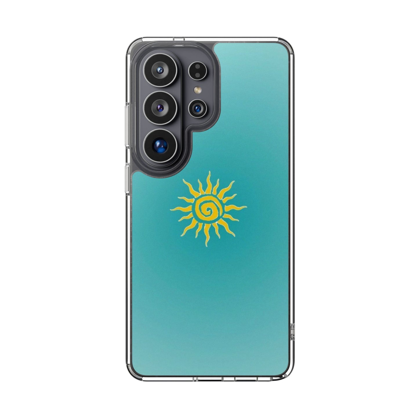Clear Impact-Resistant Phone Case — Yellow Sun on Teal Gradient