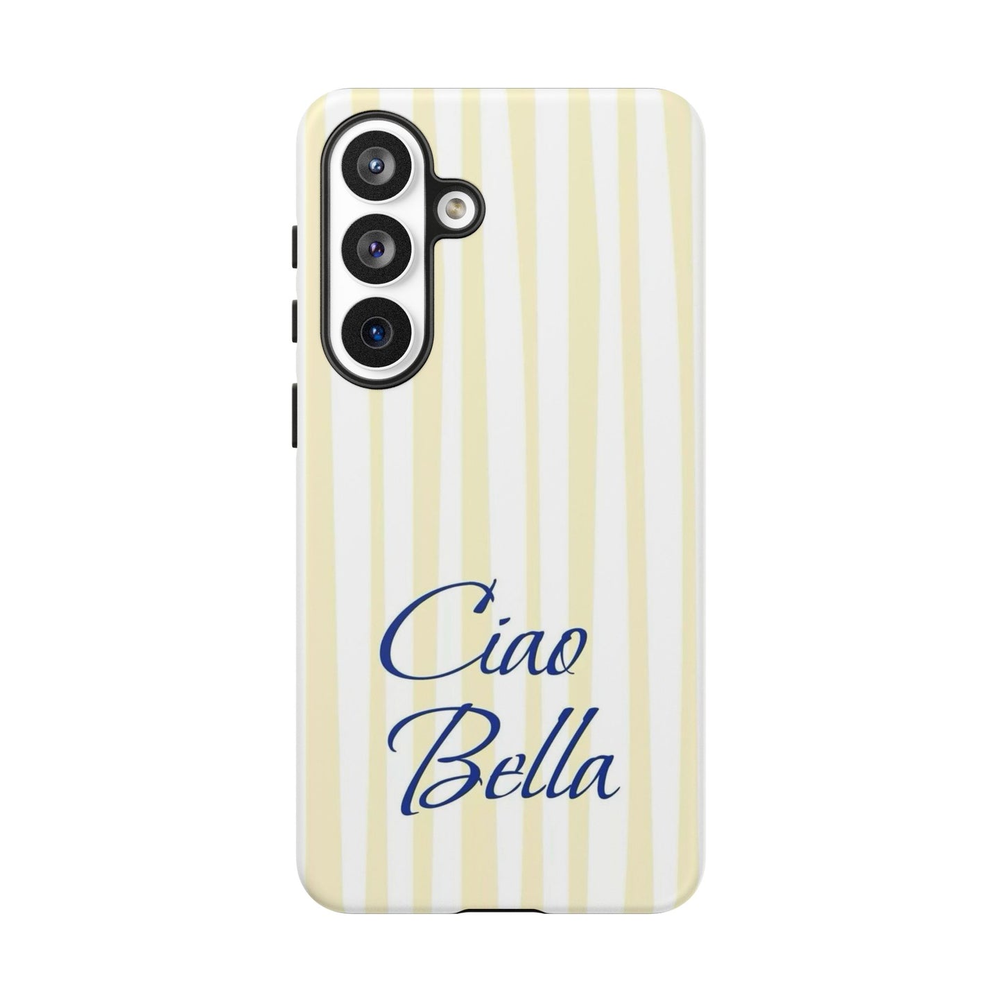 Ciao Bella Phone Case – Striped Elegant Italian Script Protective Cover
