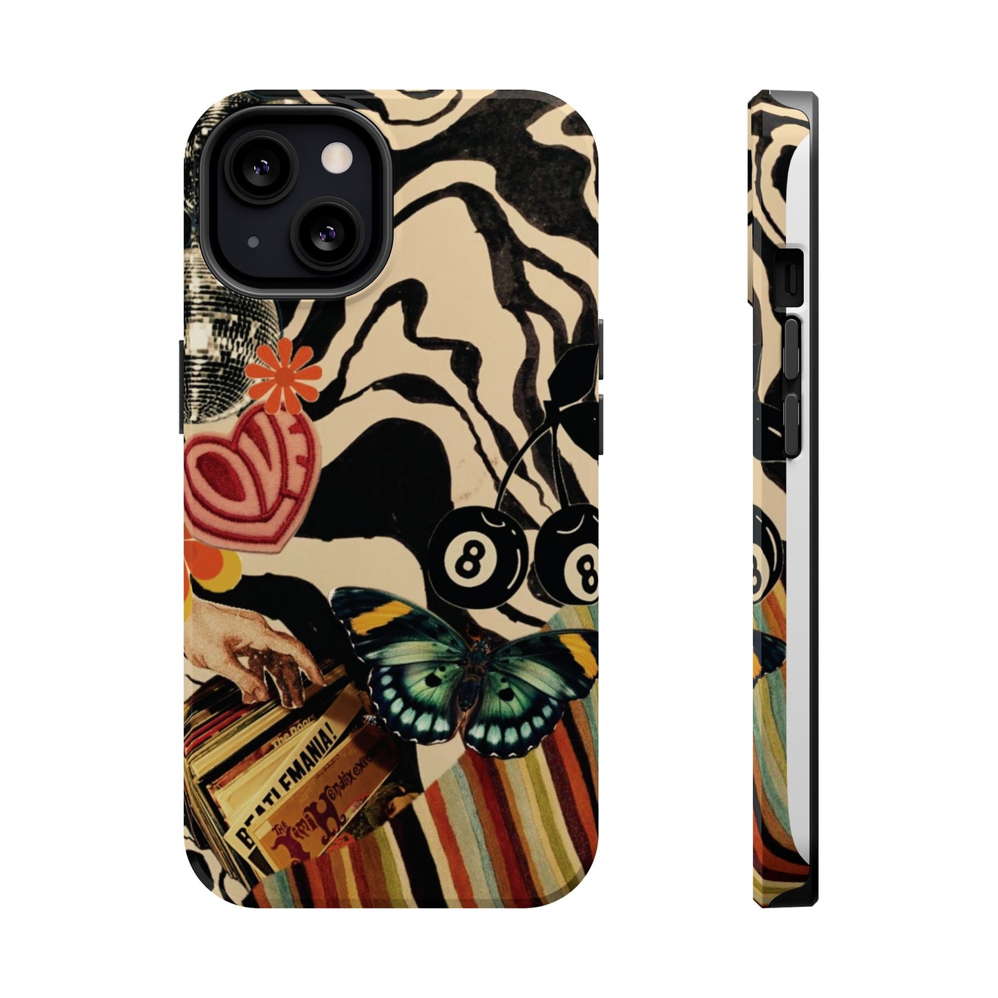 Phone Case — Retro Collage Magnetic Impact-Resistant Case with Butterfly & Zebra Print