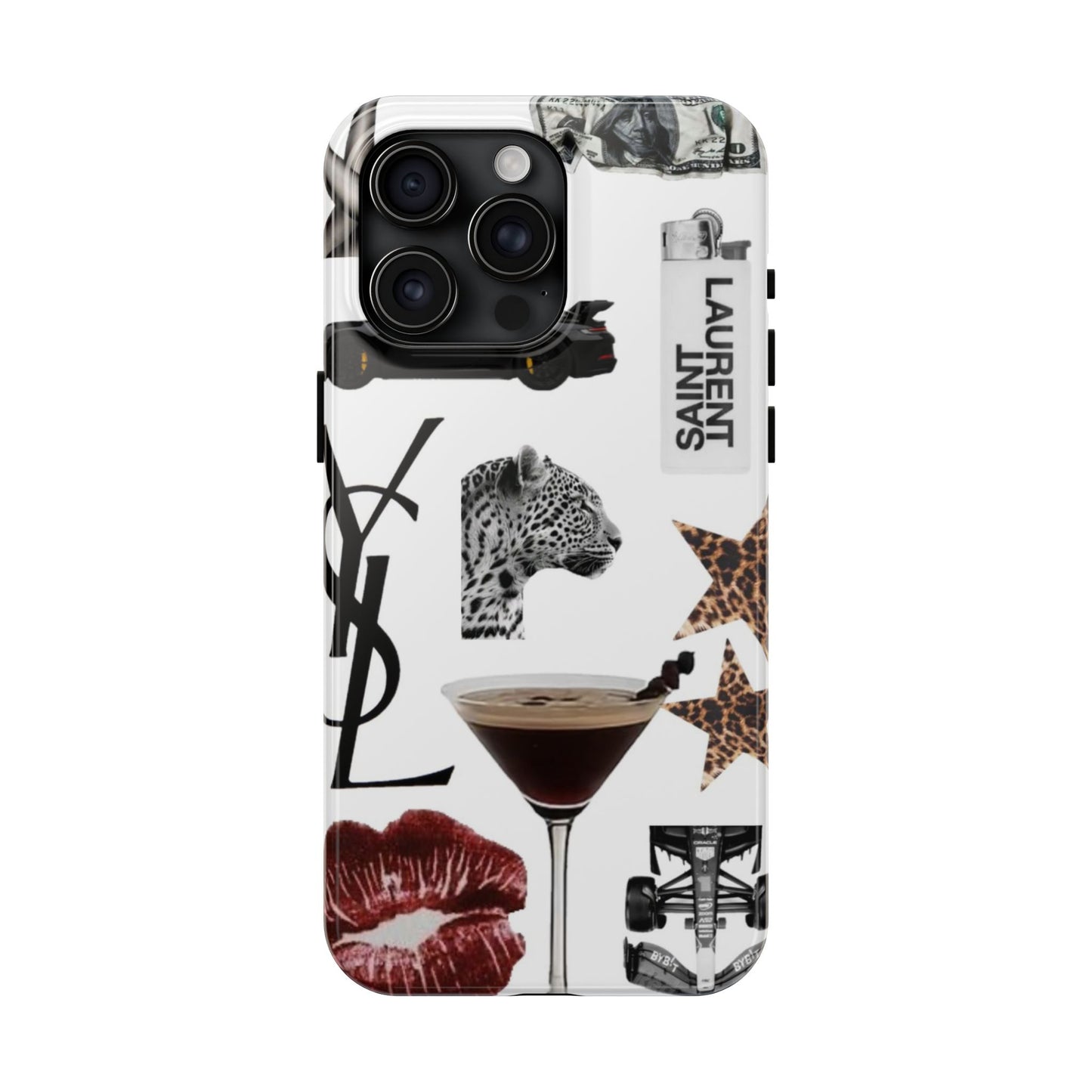 Tough Phone Case — Luxe Fashion Collage with Leopard, Martini & Kiss Print