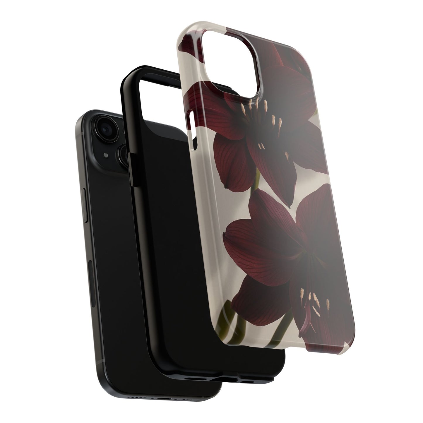 Amaryllis Noir Tough Phone Case — Dark Burgundy Floral Protective Cover