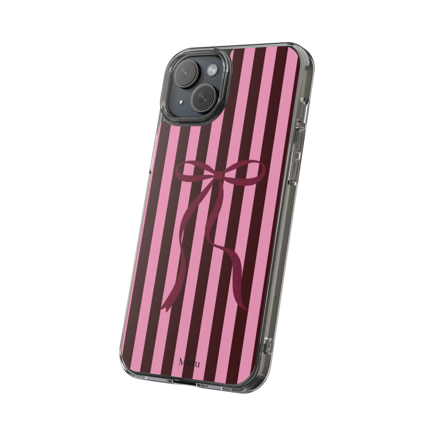 Pink Striped Ribbon Clear Impact-Resistant Phone Case