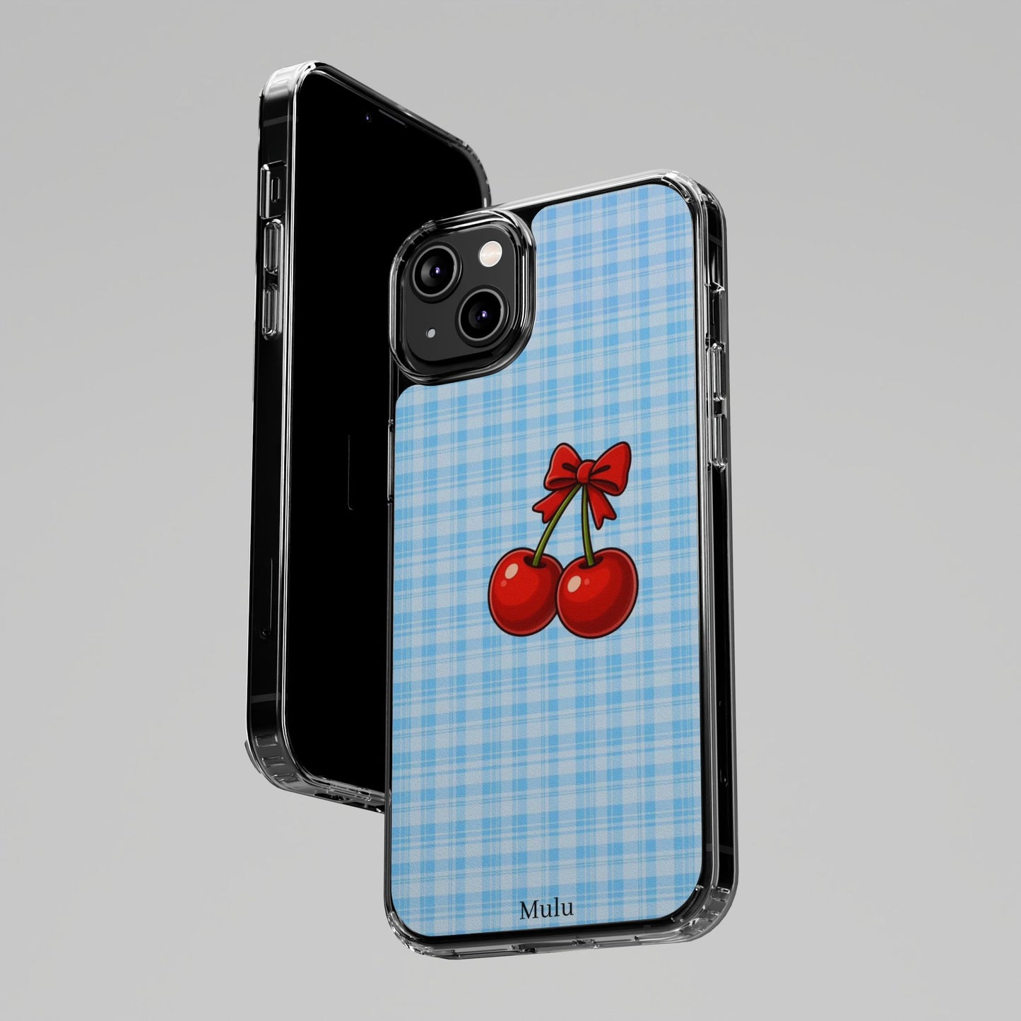 Clear Cherry Gingham Phone Case — Impact-Resistant Clear Case with Red Cherry Design