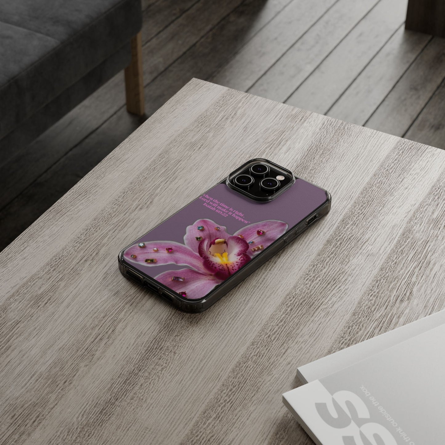Clear Floral Impact-Resistant Phone Case — "When the time is right" Rose Orchid Design
