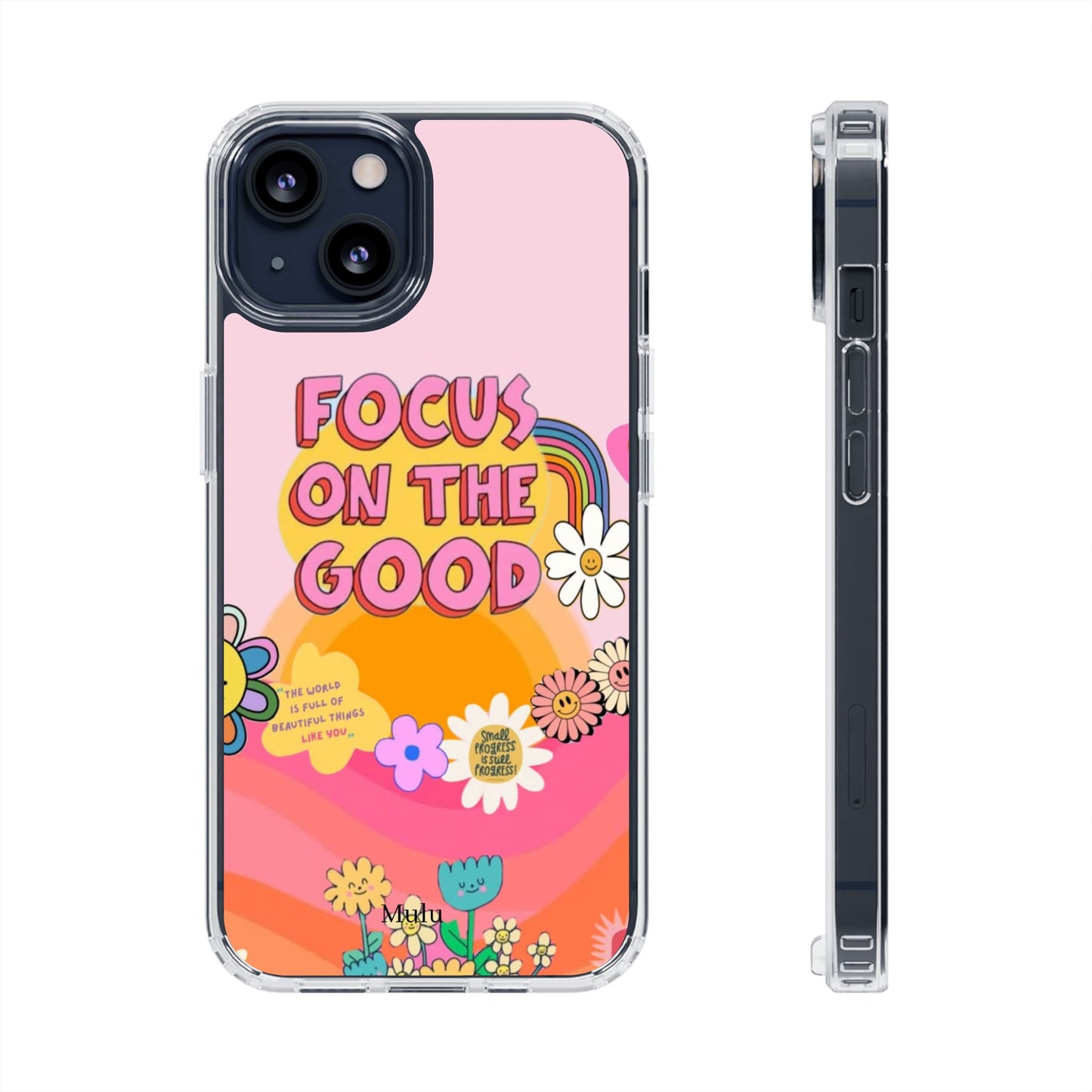 Clear Impact-Resistant Case — "Focus On The Good" Retro Floral Phone Cover