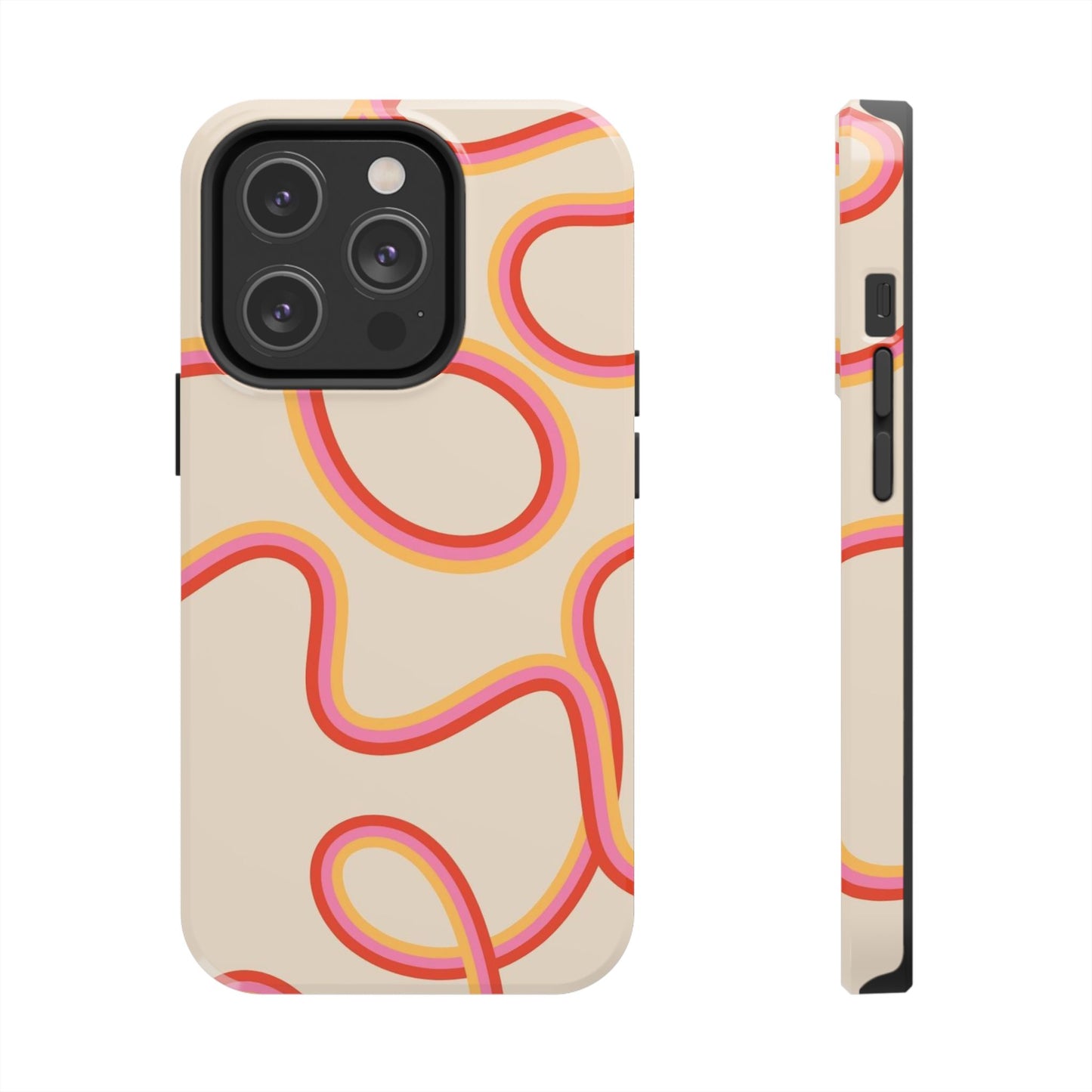 Retro Swirl Tough Phone Case — Beige Pink Orange Abstract Protection