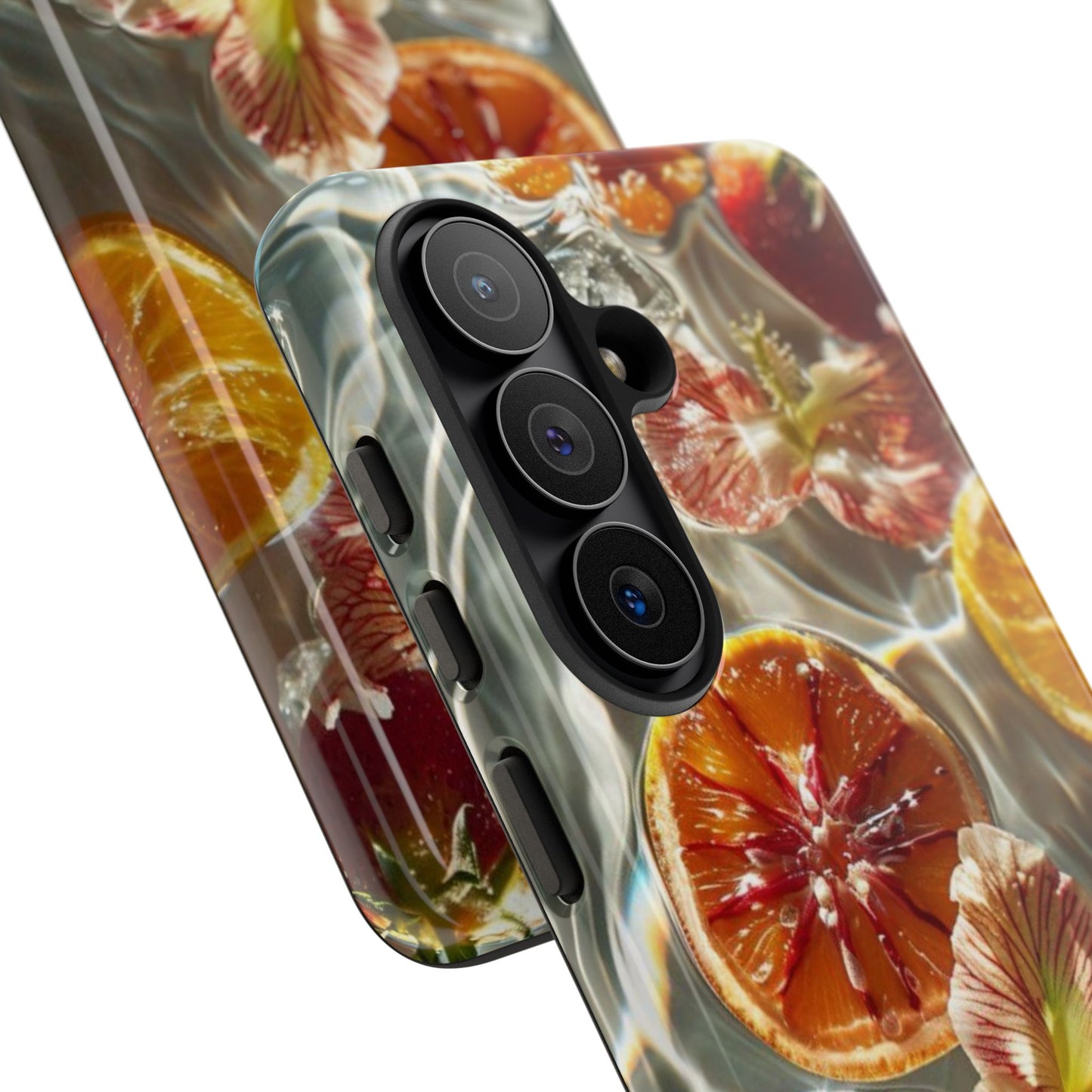 Citrus & Hibiscus Protective Phone Case – Summer Fruit Water Print Tough Case