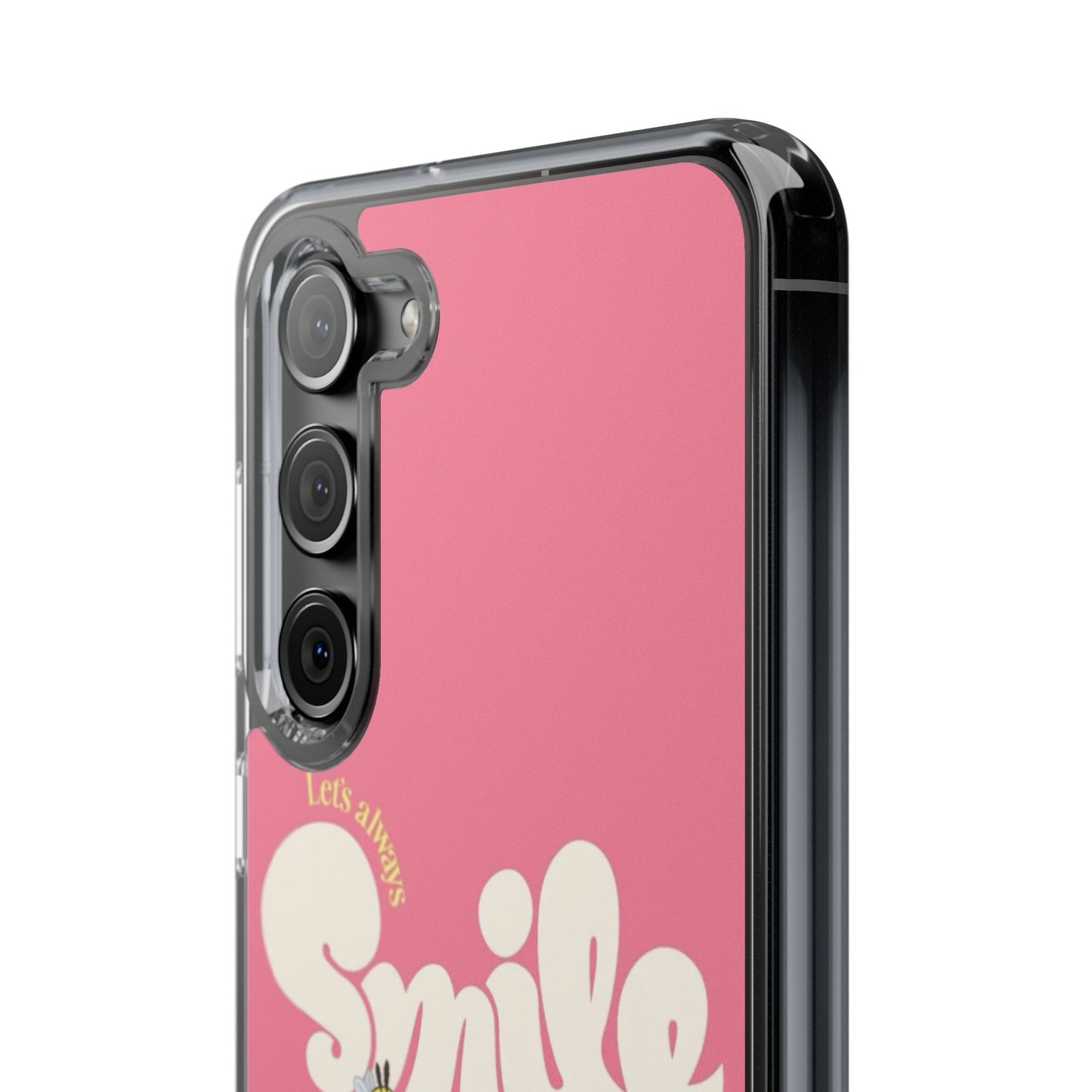 Clear Impact-Resistant Phone Case — Pink 'Smile' Flower Design