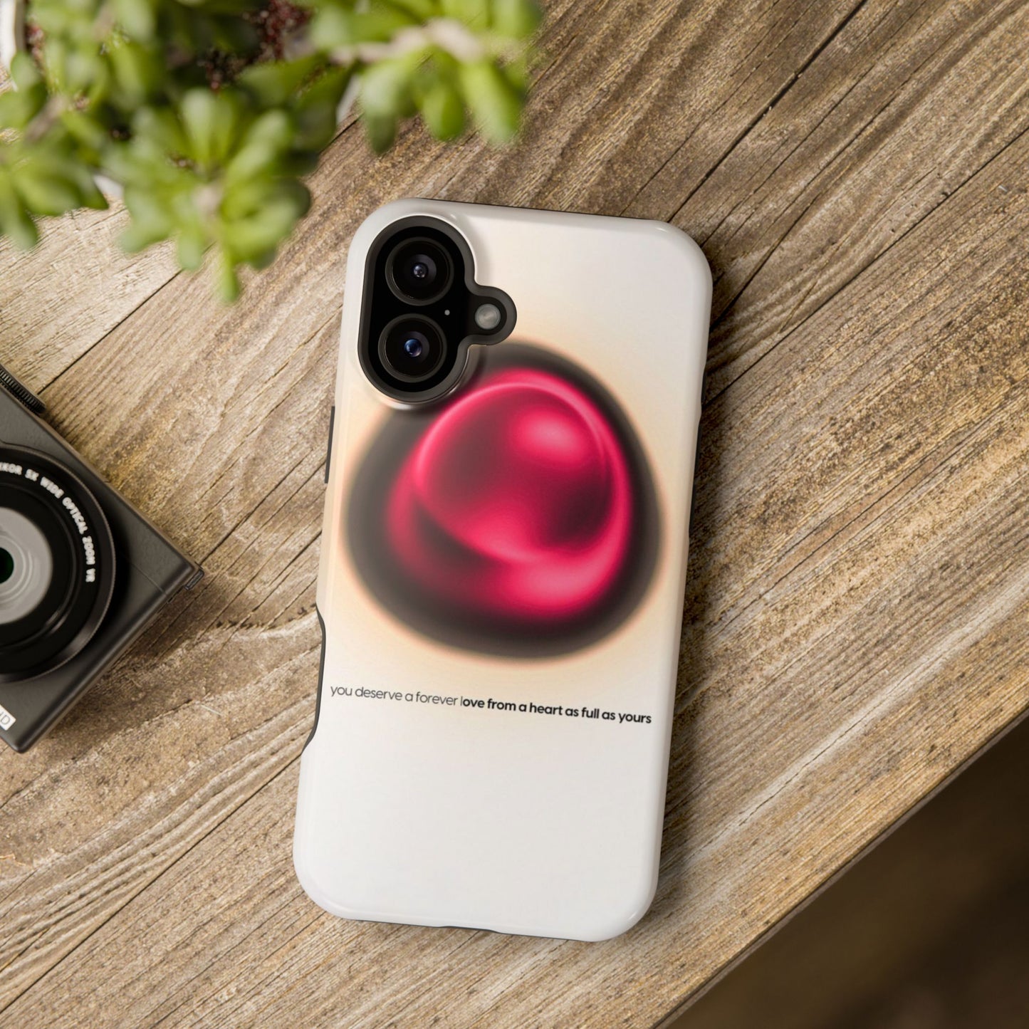 Protective Phone Case — Red Pearl Heart Design with 'You deserve a forever love' Text