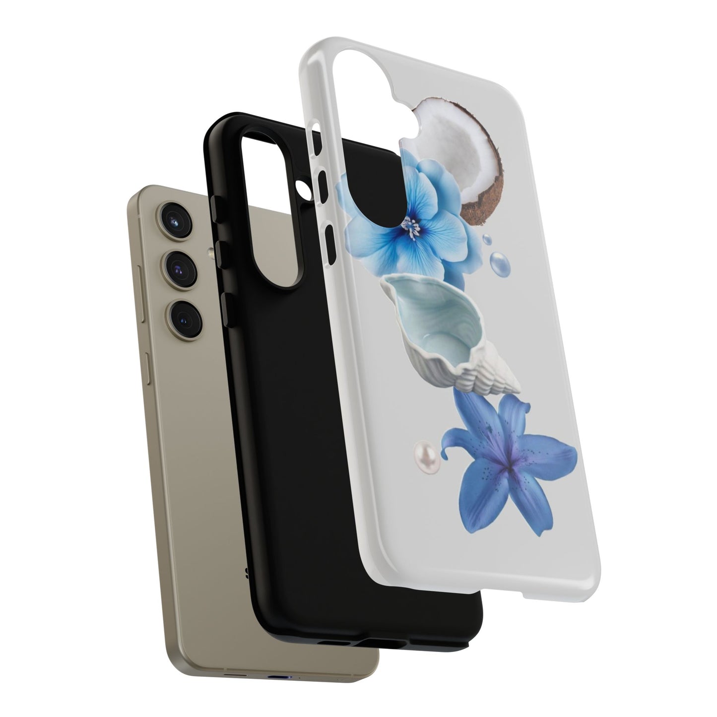 Tropical Blue Floral Phone Case — Coconut, Shell & Starfish Design