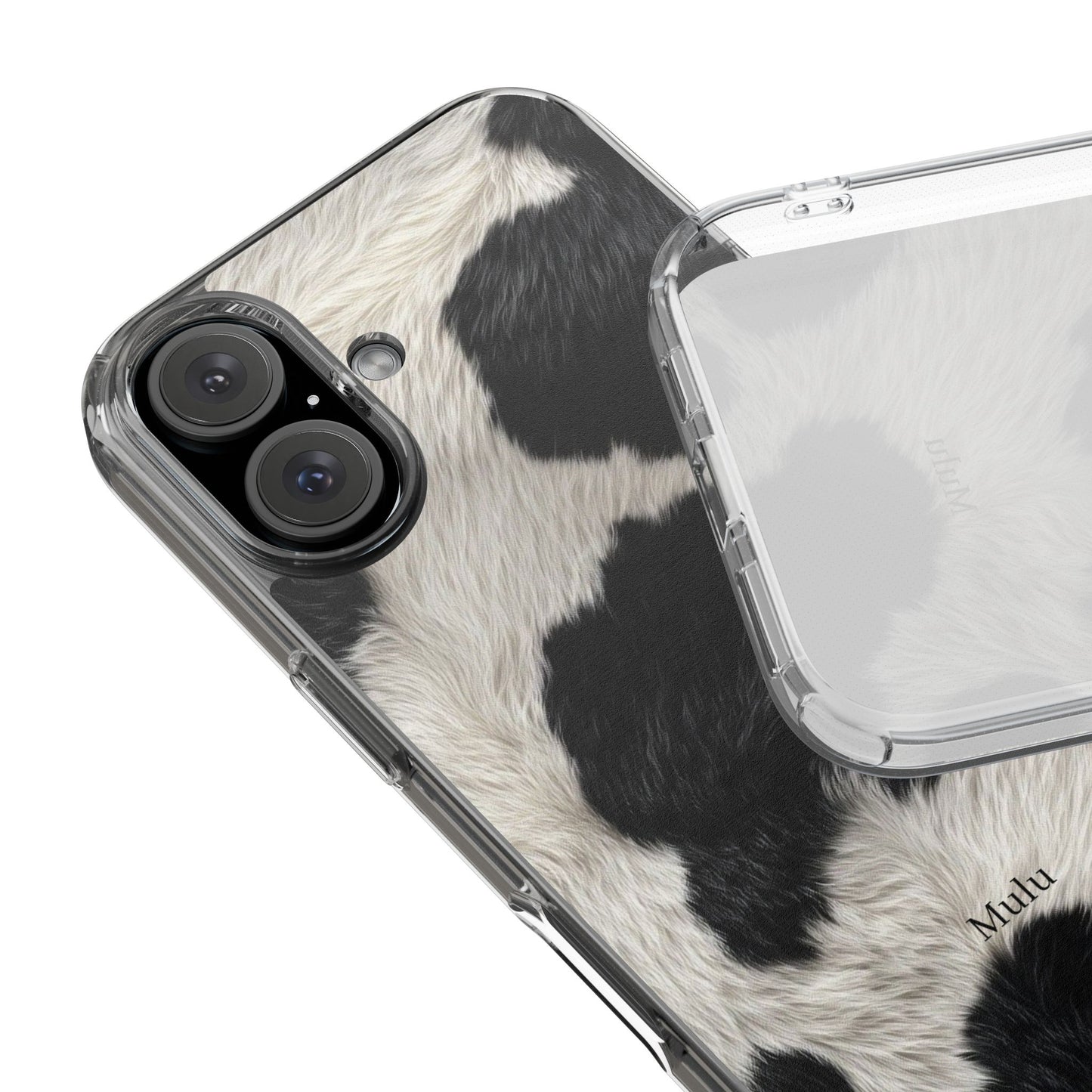 Cow Print Clear Impact Phone Case — Faux Fur Black & White Protection