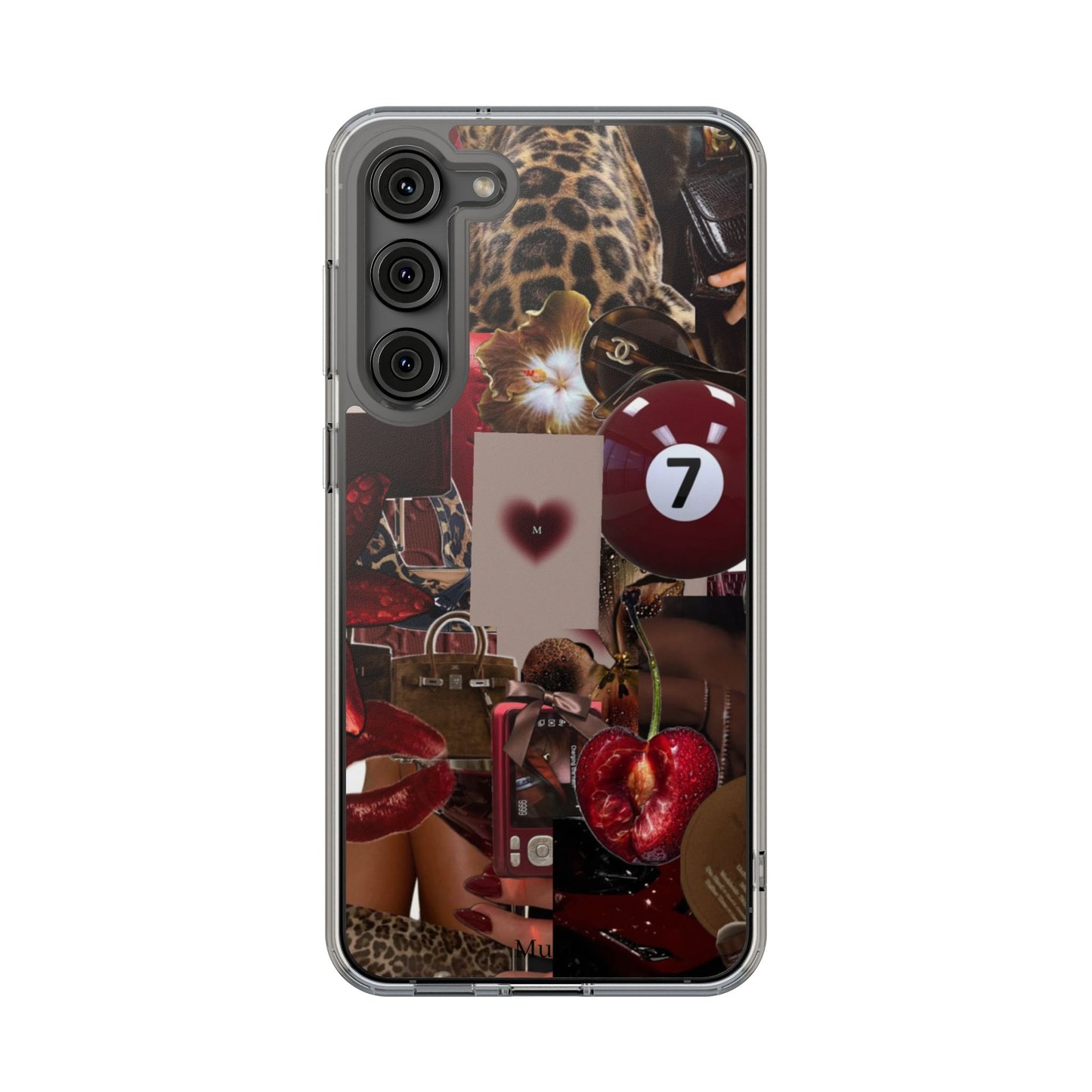 Clear Impact-Resistant Phone Case — Retro Cherry Collage Design