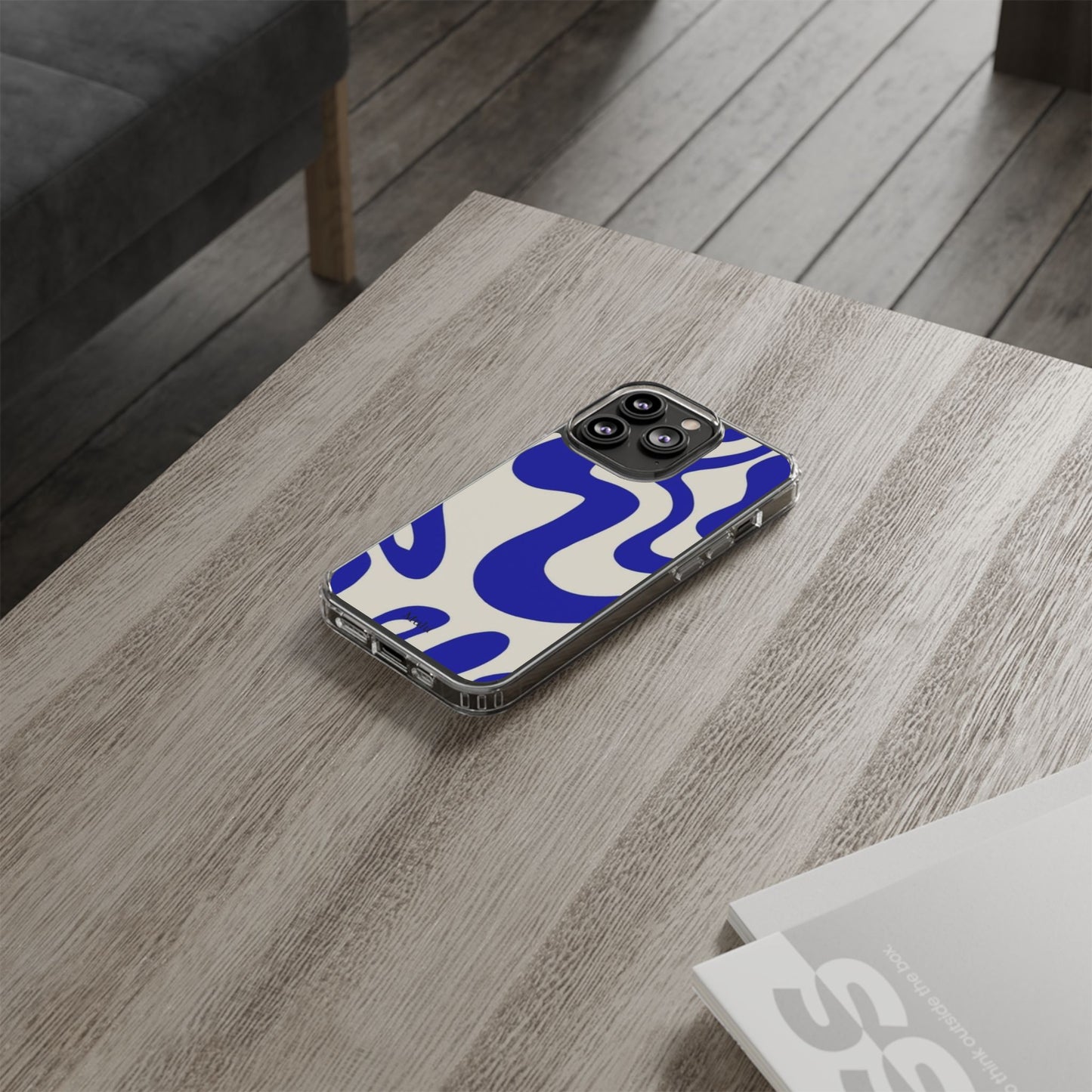 Clear Impact-Resistant Case — Blue Abstract Wavy Pattern