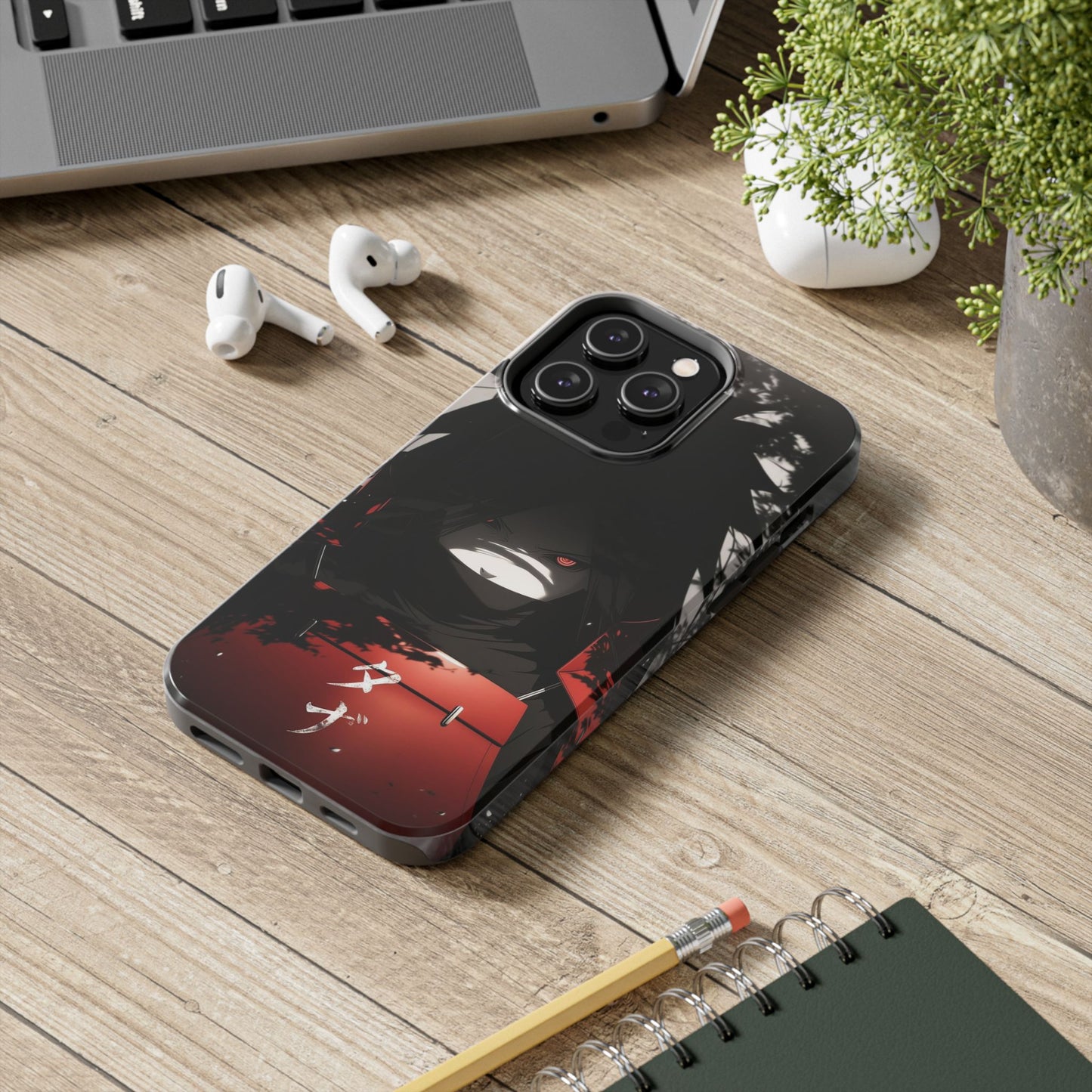 Anime Dark Ninja Phone Case — Red Eye Silhouette Tough Phone Case