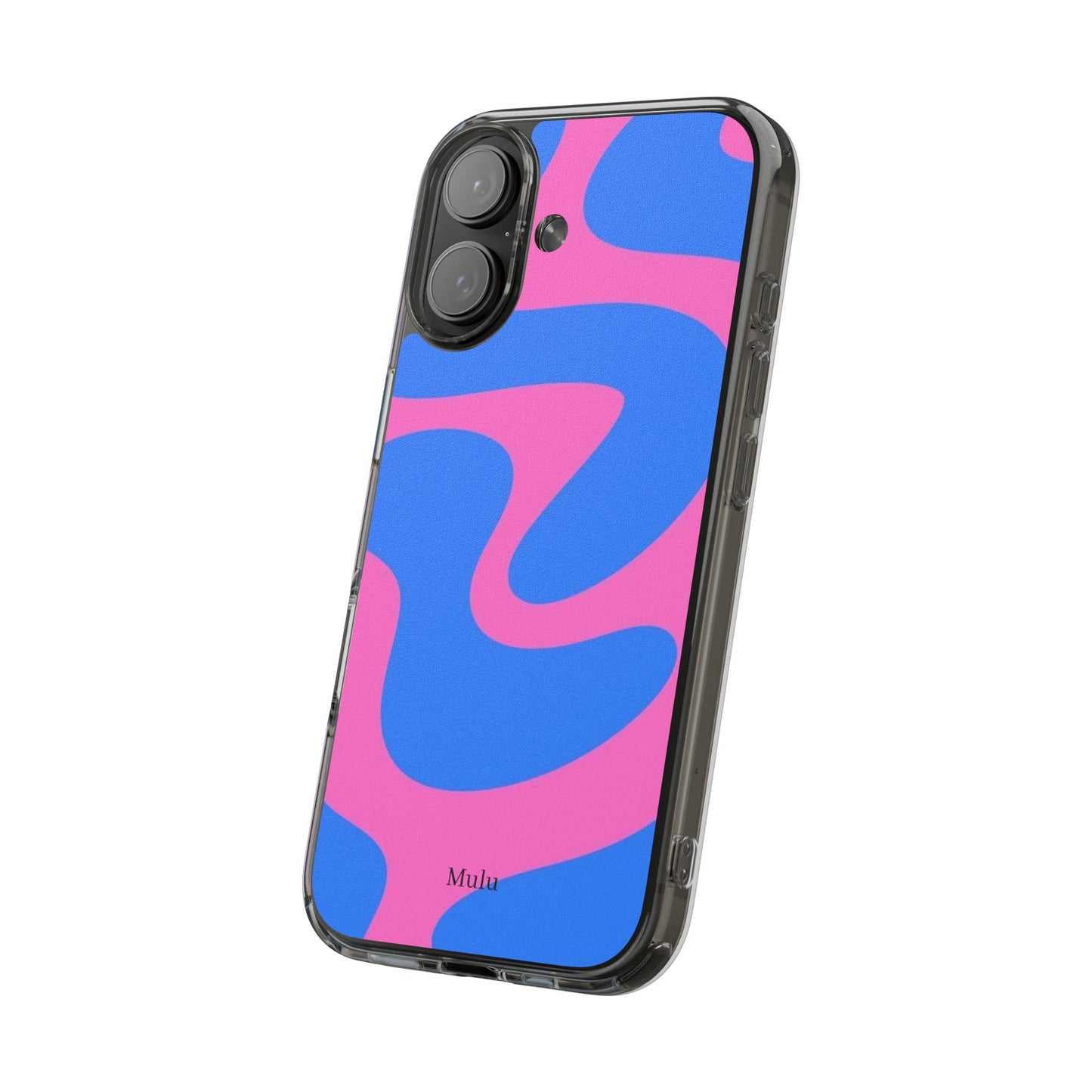 Clear Impact-Resistant Phone Case — Retro Blue & Pink Abstract Swirl