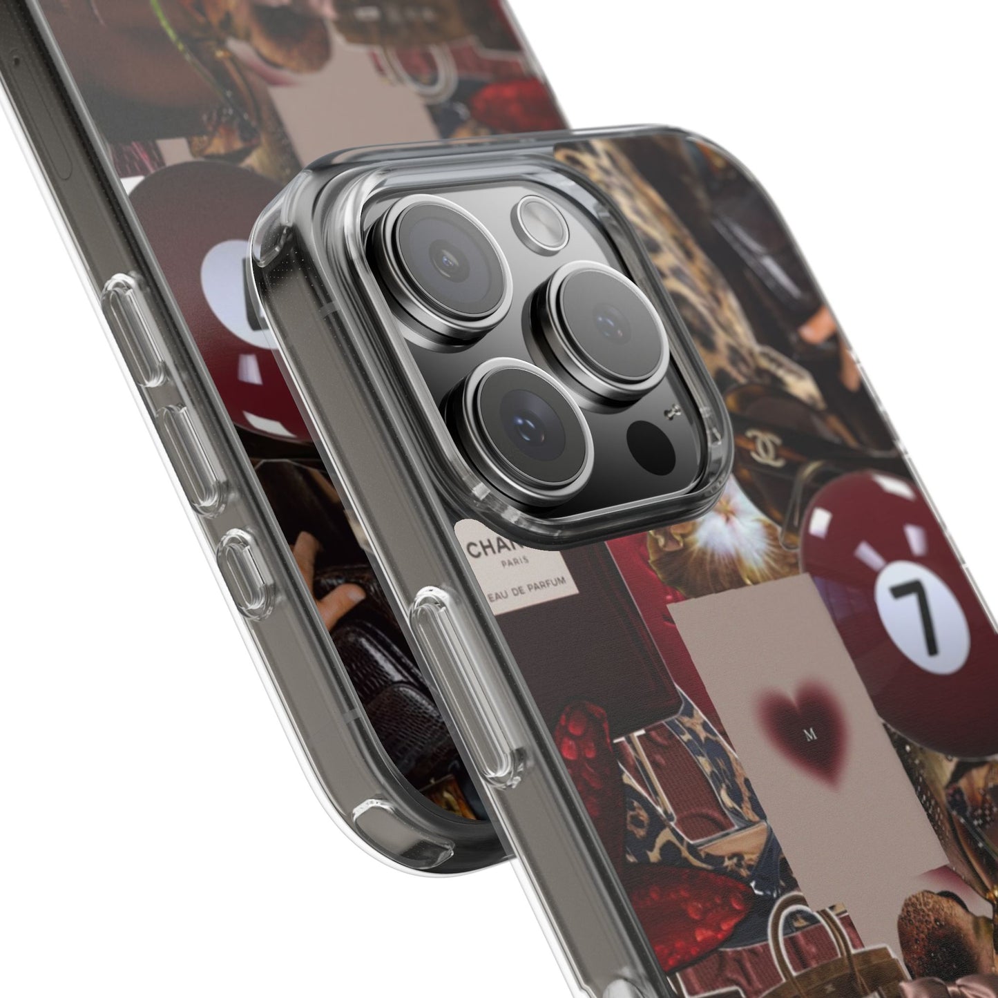 Clear Impact-Resistant Phone Case — Retro Cherry Collage Design