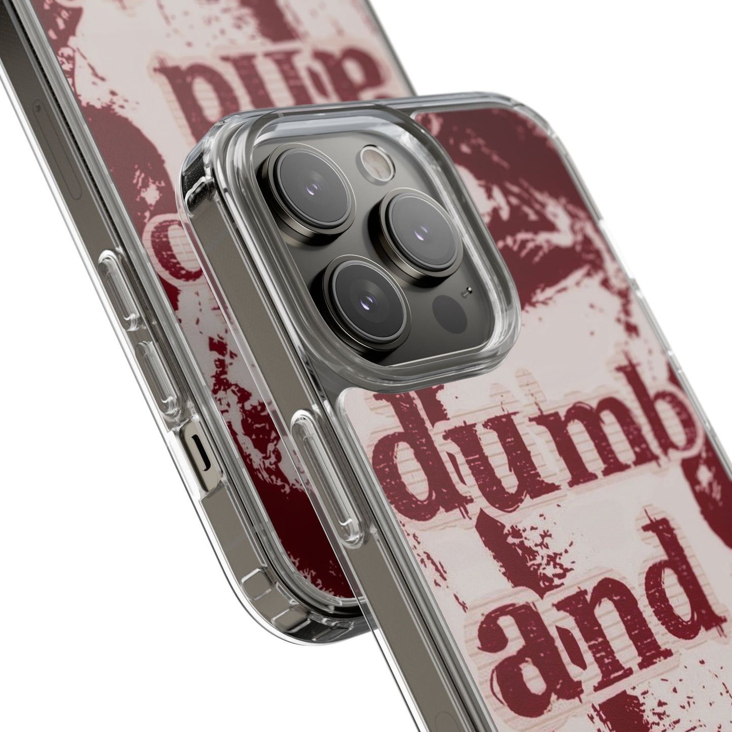 Clear Phone Case — “dumb and poetic” Red Typographic Design