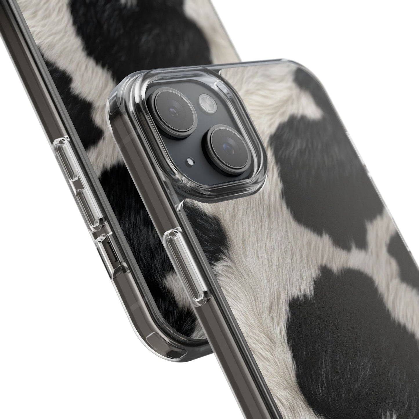 Cow Print Clear Impact Phone Case — Faux Fur Black & White Protection