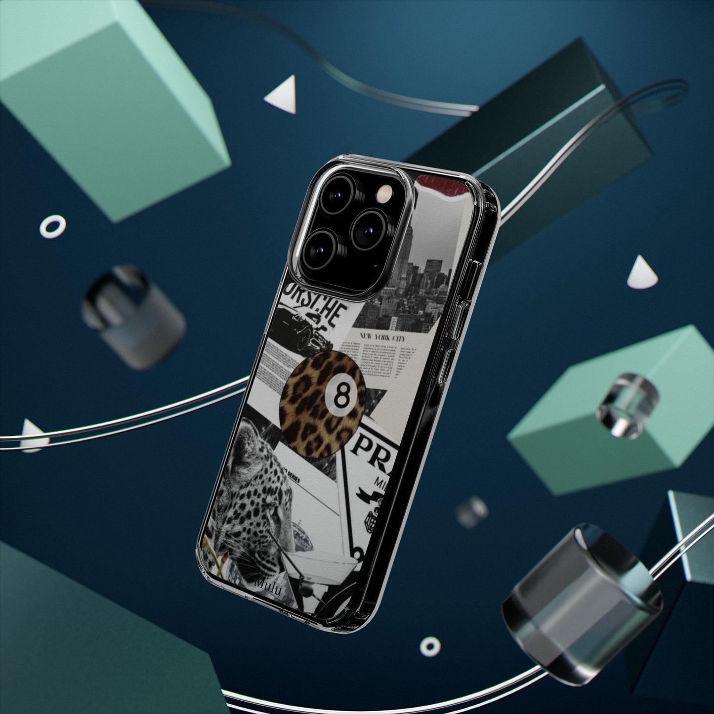Clear Impact-Resistant Phone Case — Collage Luxury Leopard & Vintage Car Design