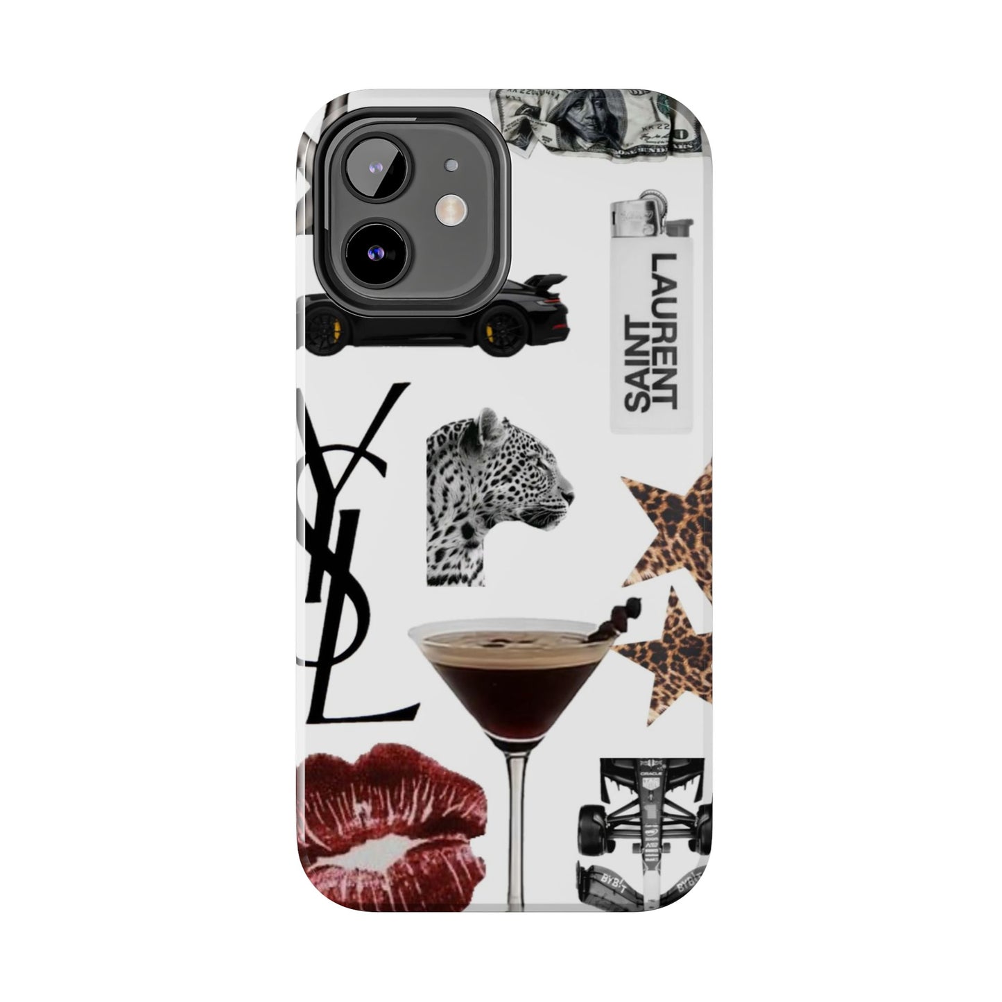 Tough Phone Case — Luxe Fashion Collage with Leopard, Martini & Kiss Print