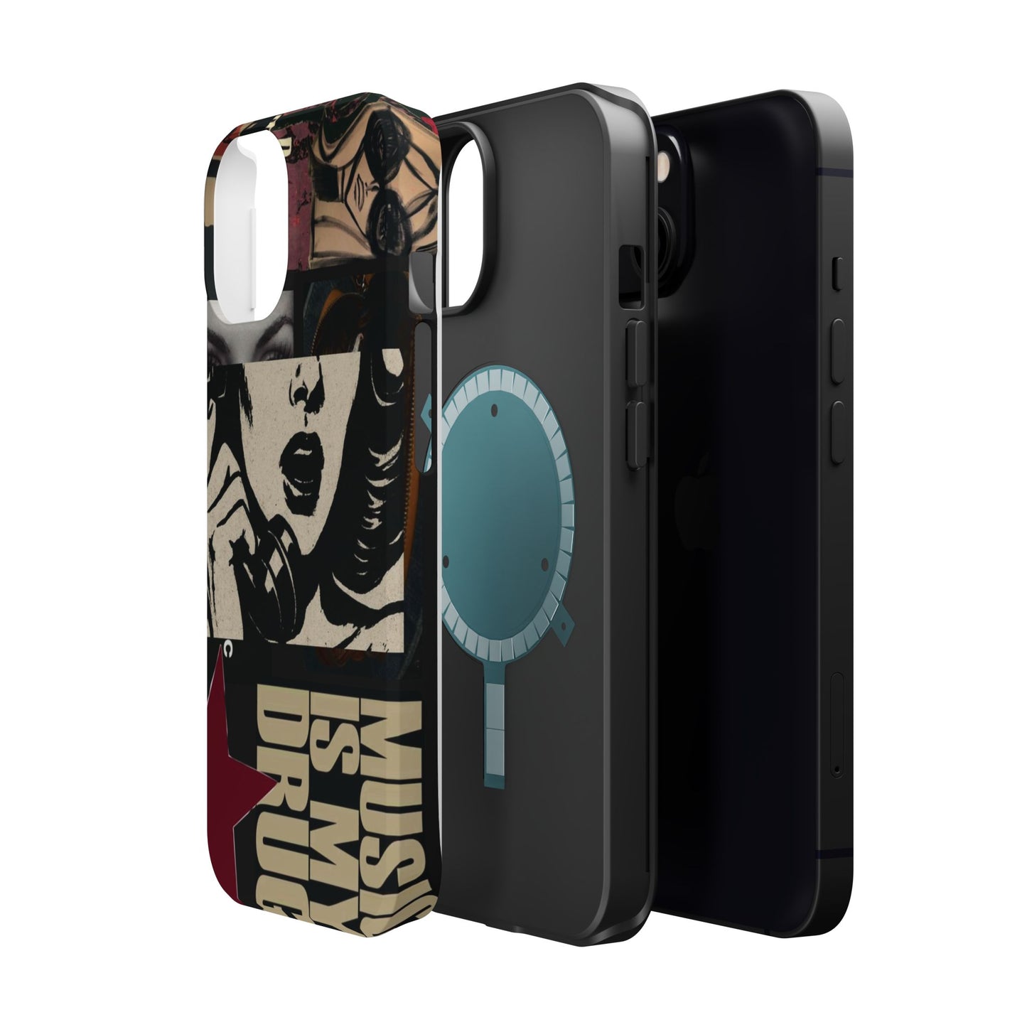 Magnetic Impact Phone Case — Retro Pop Art "Music Is My Drug" Design