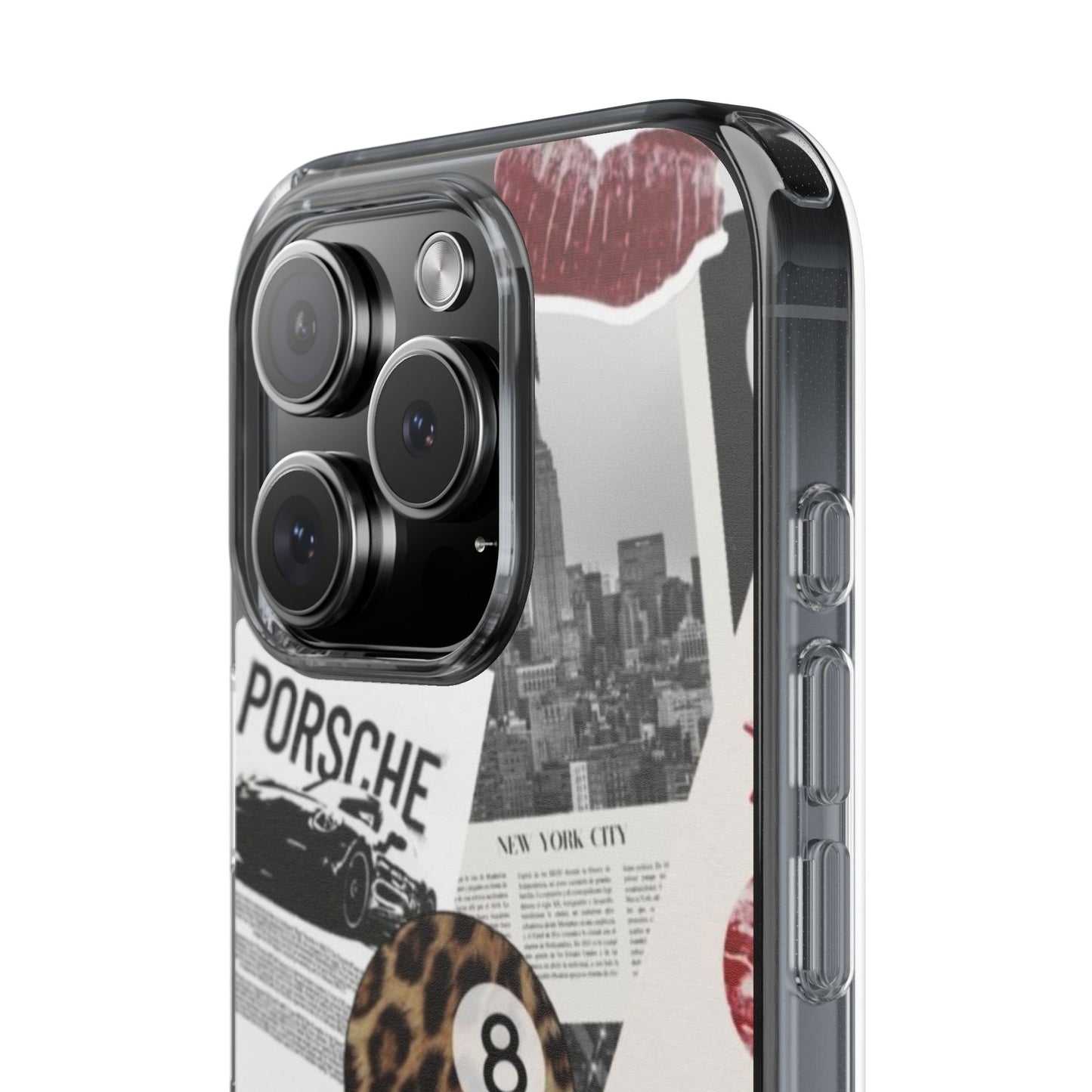 Clear Impact-Resistant Phone Case — Collage Luxury Leopard & Vintage Car Design