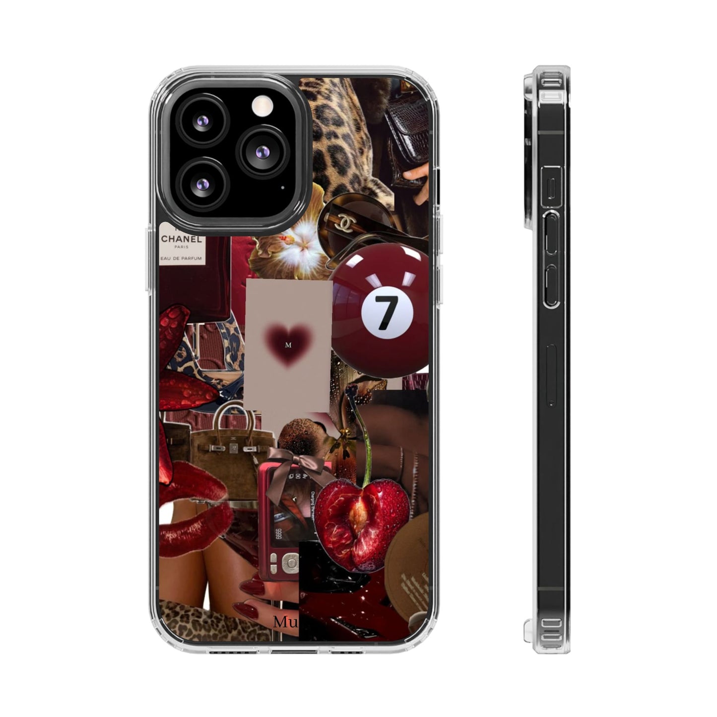 Clear Impact-Resistant Phone Case — Retro Cherry Collage Design