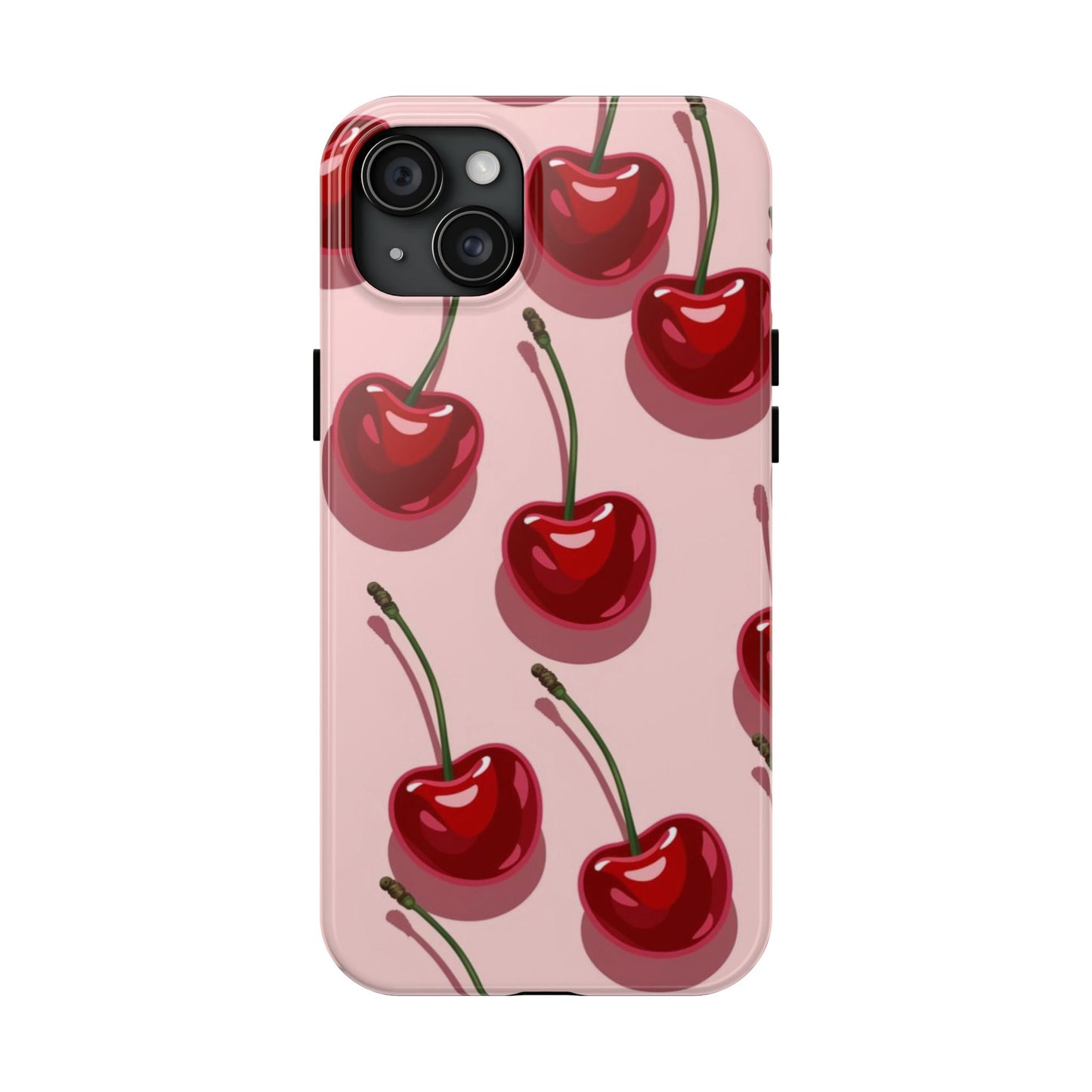 Cherry Pattern Tough Phone Case — Retro Pink Cherry Print Protective Phone Case
