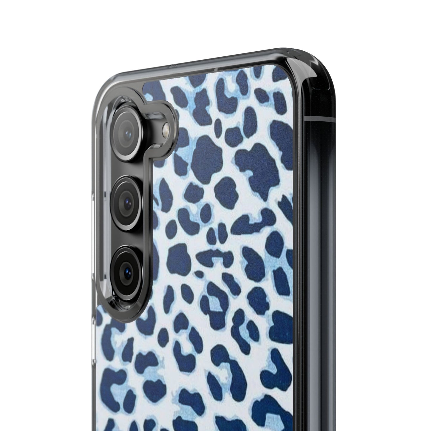 Clear Impact-Resistant Phone Case — Blue Watercolor Leopard Print