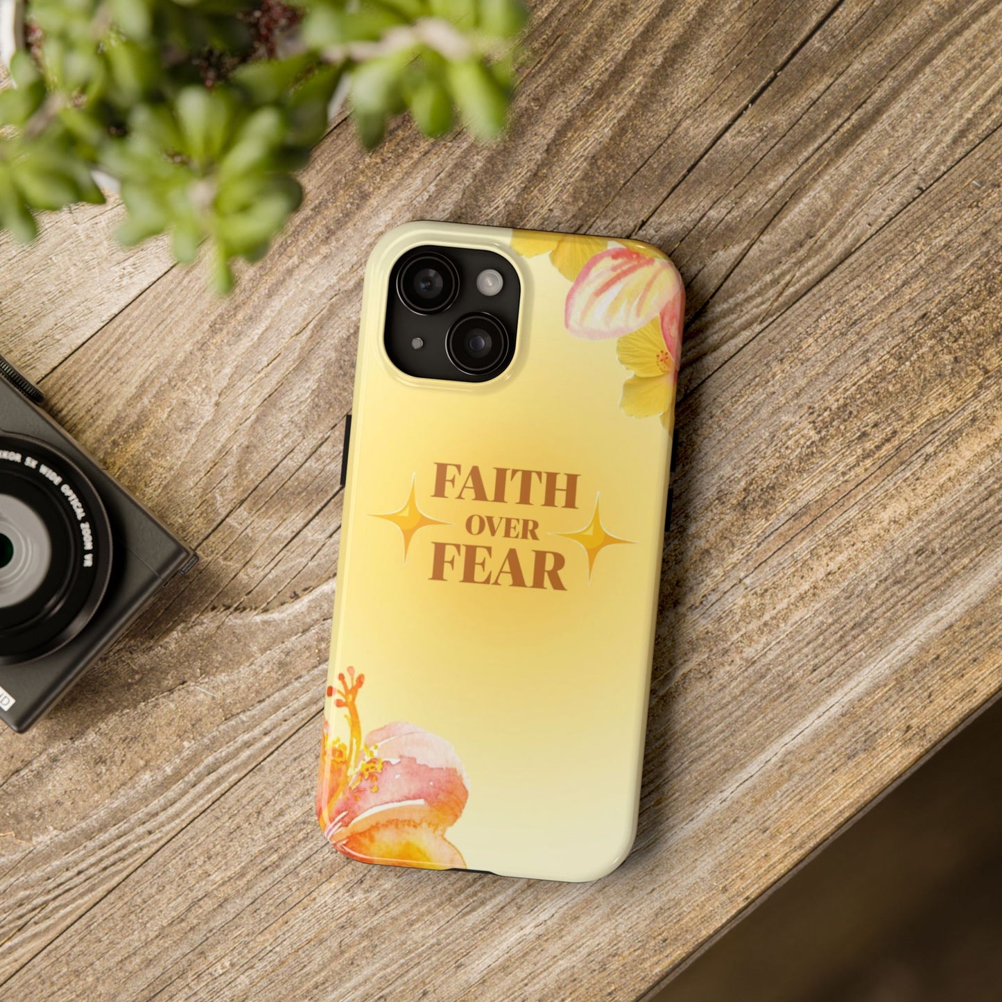 Faith Over Fear Tough Phone Case — Floral Yellow Protective Cover