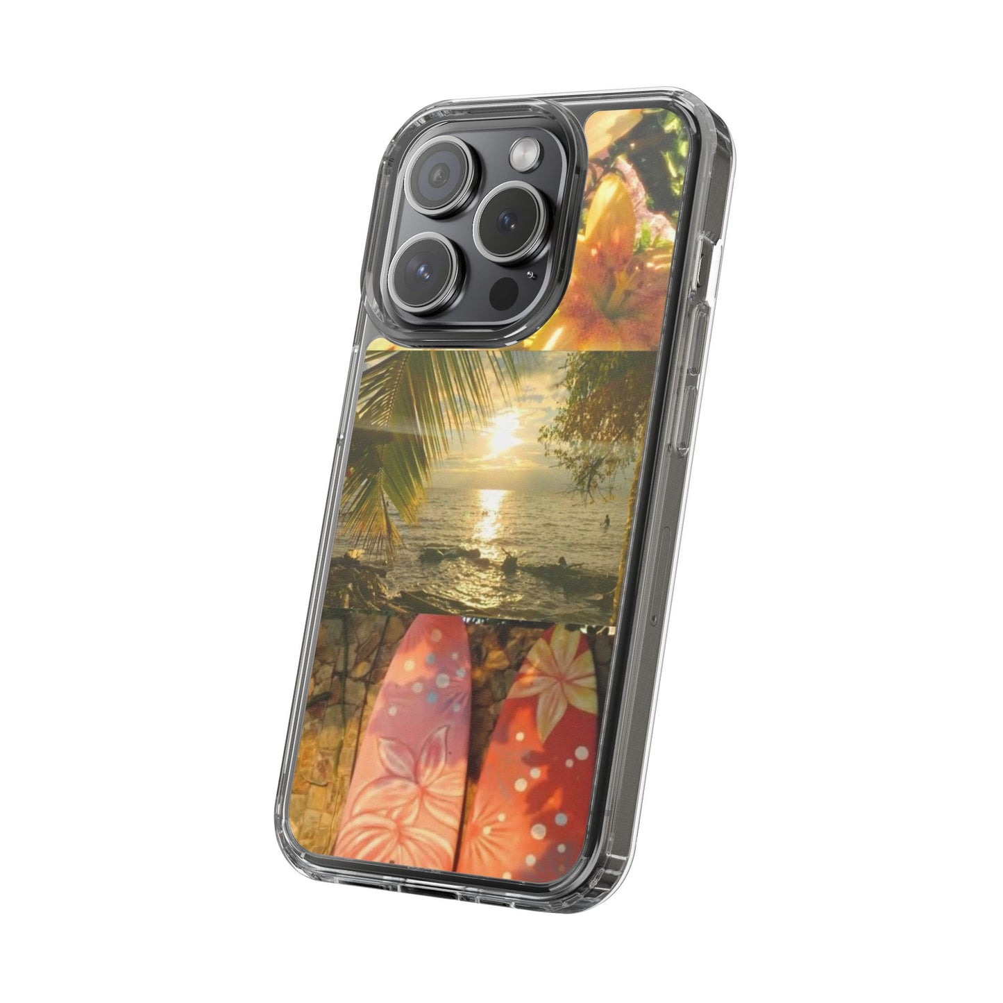 Tropical Sunset Phone Case — Floral Surfboard Clear iPhone Case