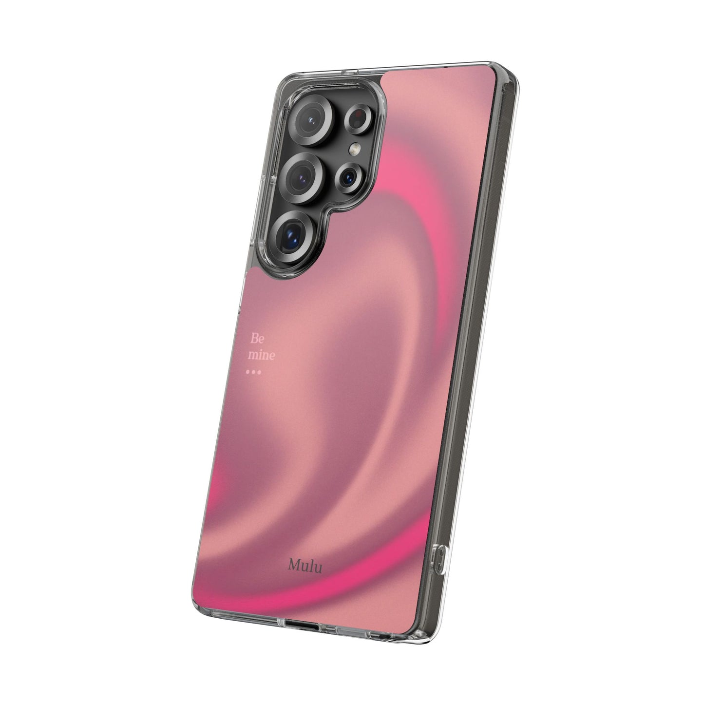 Clear Impact Phone Case — Pink Satin Swirl "Be mine" Design
