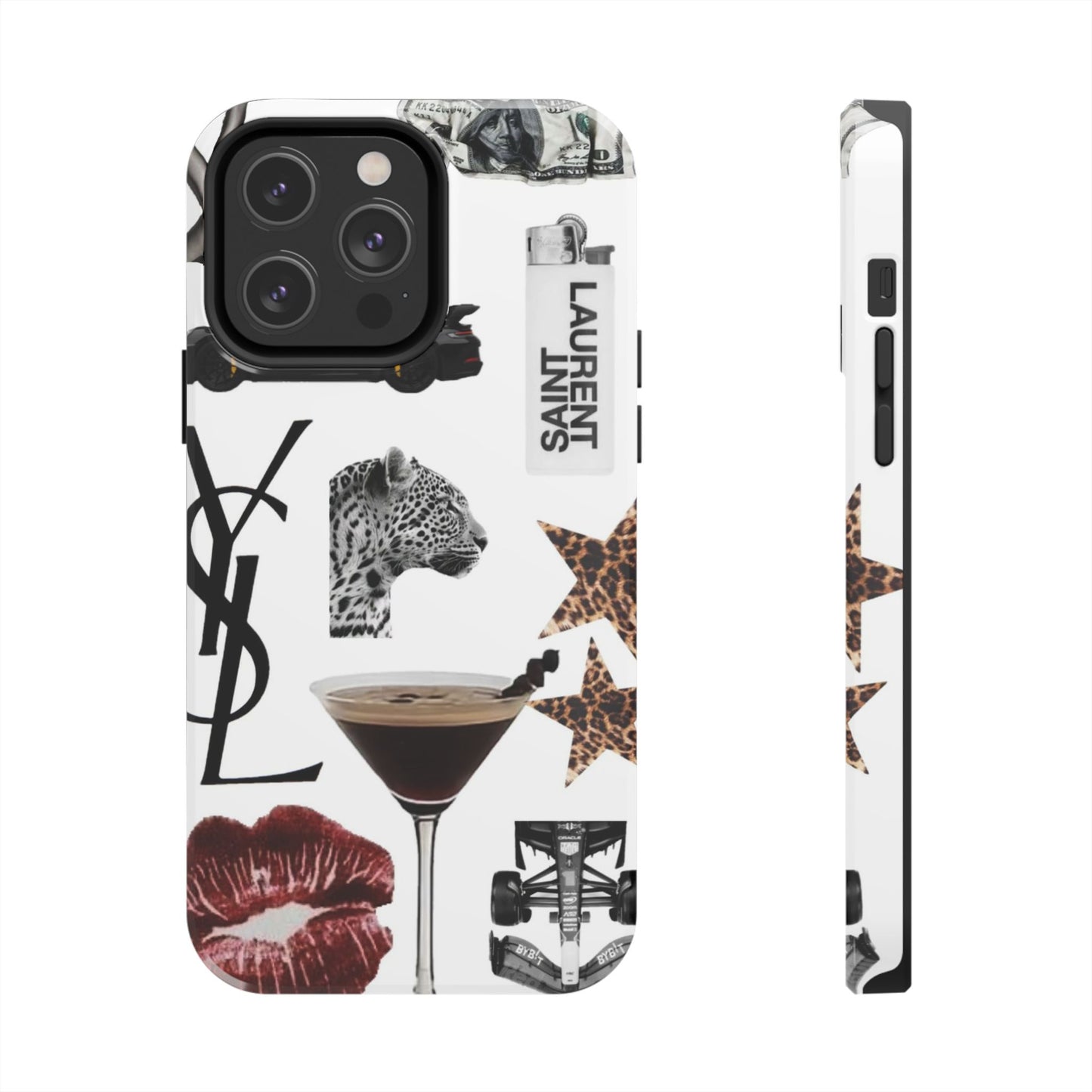 Tough Phone Case — Luxe Fashion Collage with Leopard, Martini & Kiss Print